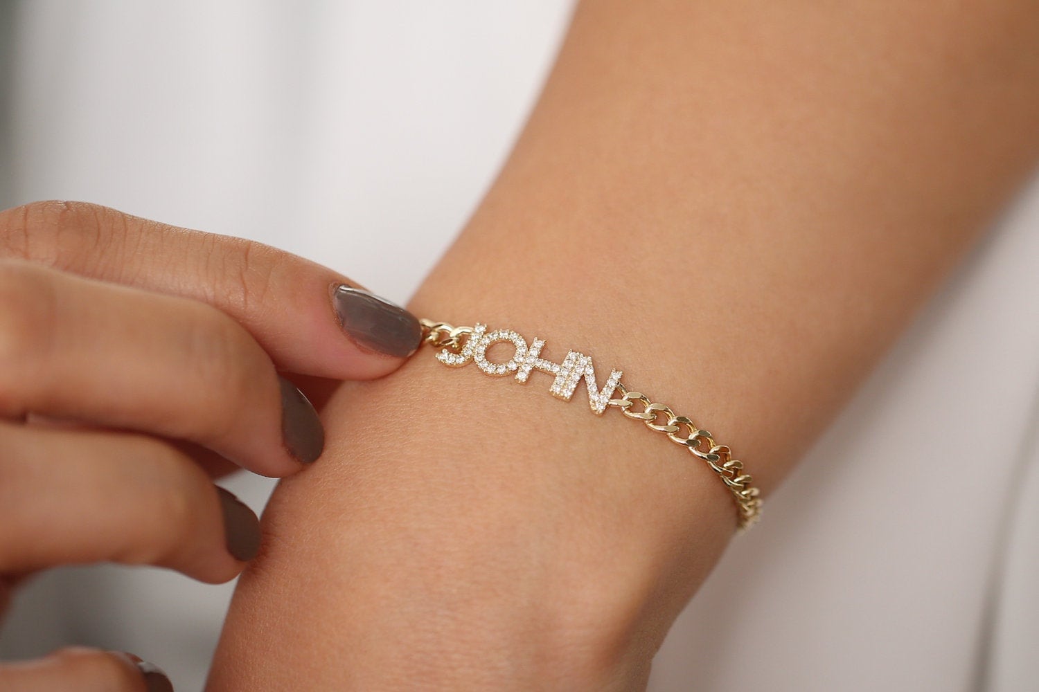Personalized Diamond Name Bracelet on a 14K Gold Cuban Link Chain