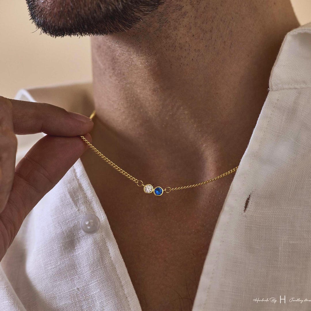 Men's Custom Birthstone Necklace with Copper Pendant in Rose Gold Plating