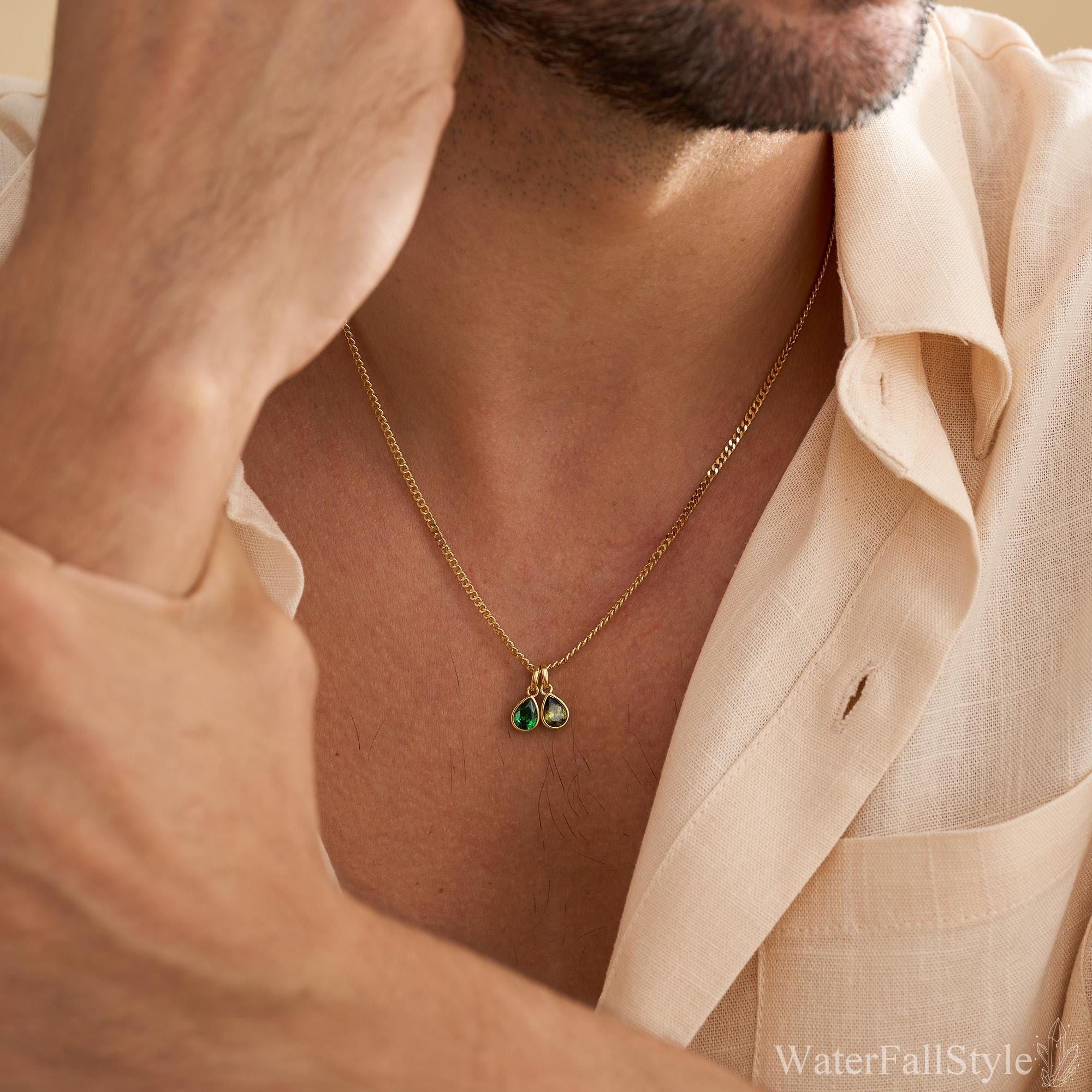 Custom Birthstone Necklace for Men in Copper with Zircon Stone