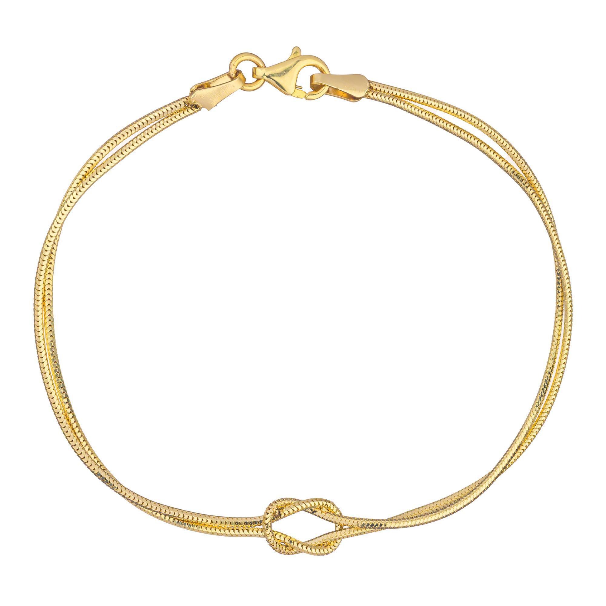 14K Gold Knot Bracelet with Herringbone Rope Chain