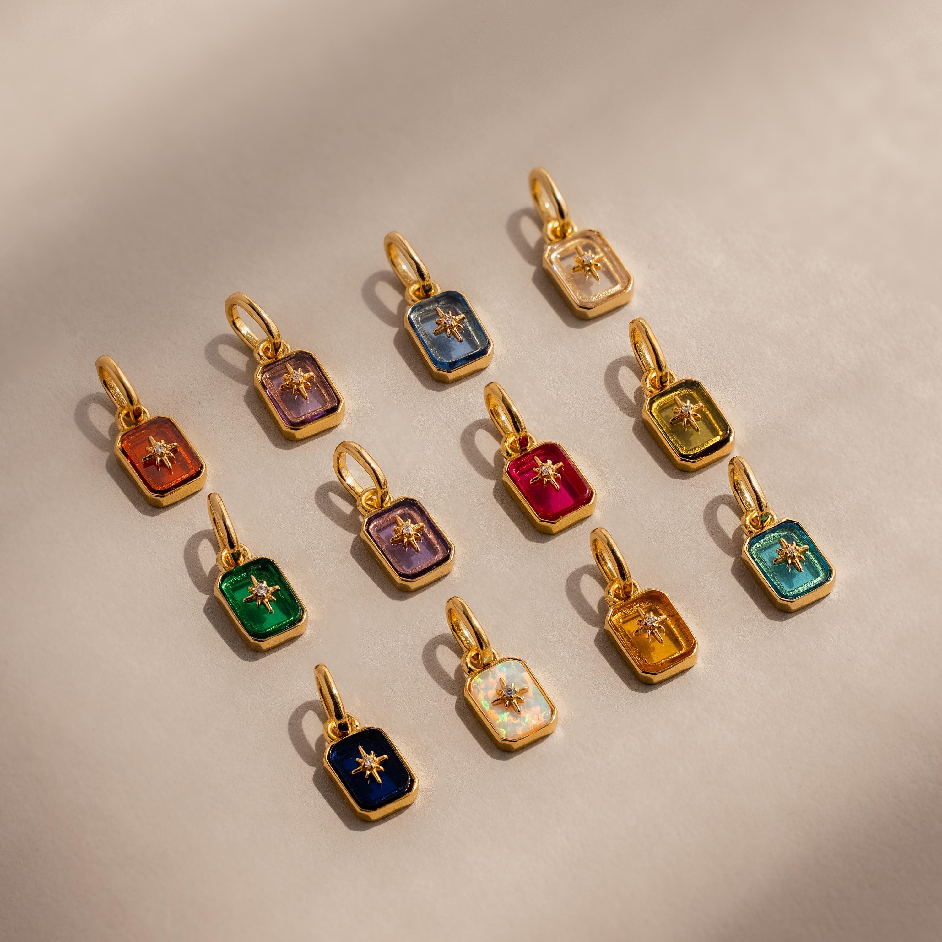 North Star Birthstone Charm in 18K Gold Over Brass