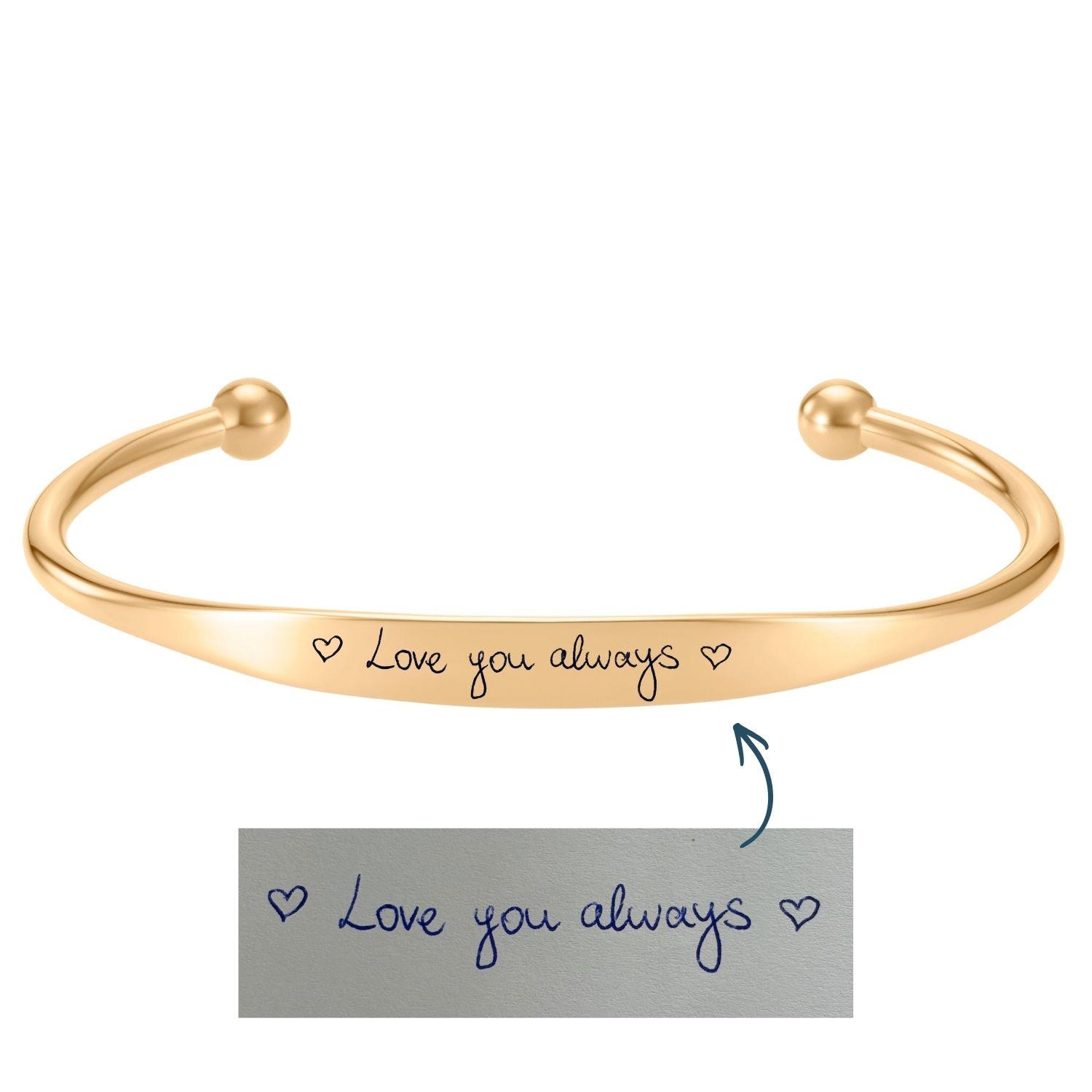 Women's Real Handwriting Torque Bangle in 18K Gold, Silver or Stainless Steel