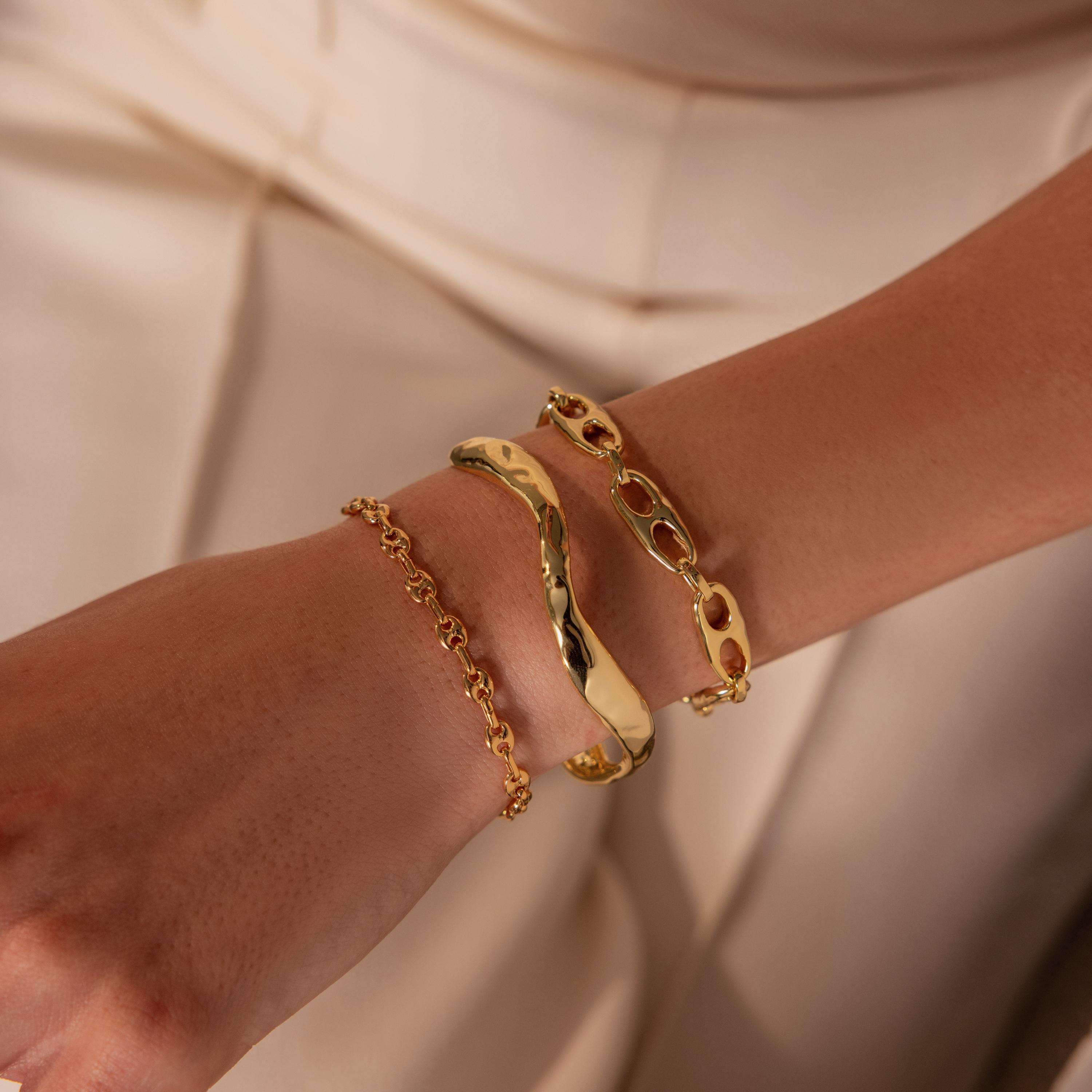 Wavy Cuff Bracelet in 18K Gold Over Brass