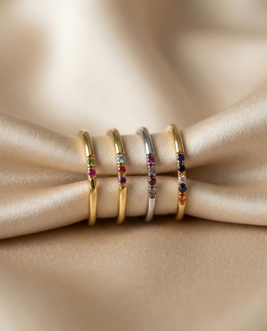 Personalized Birthstone Sterling Silver Stacking Ring