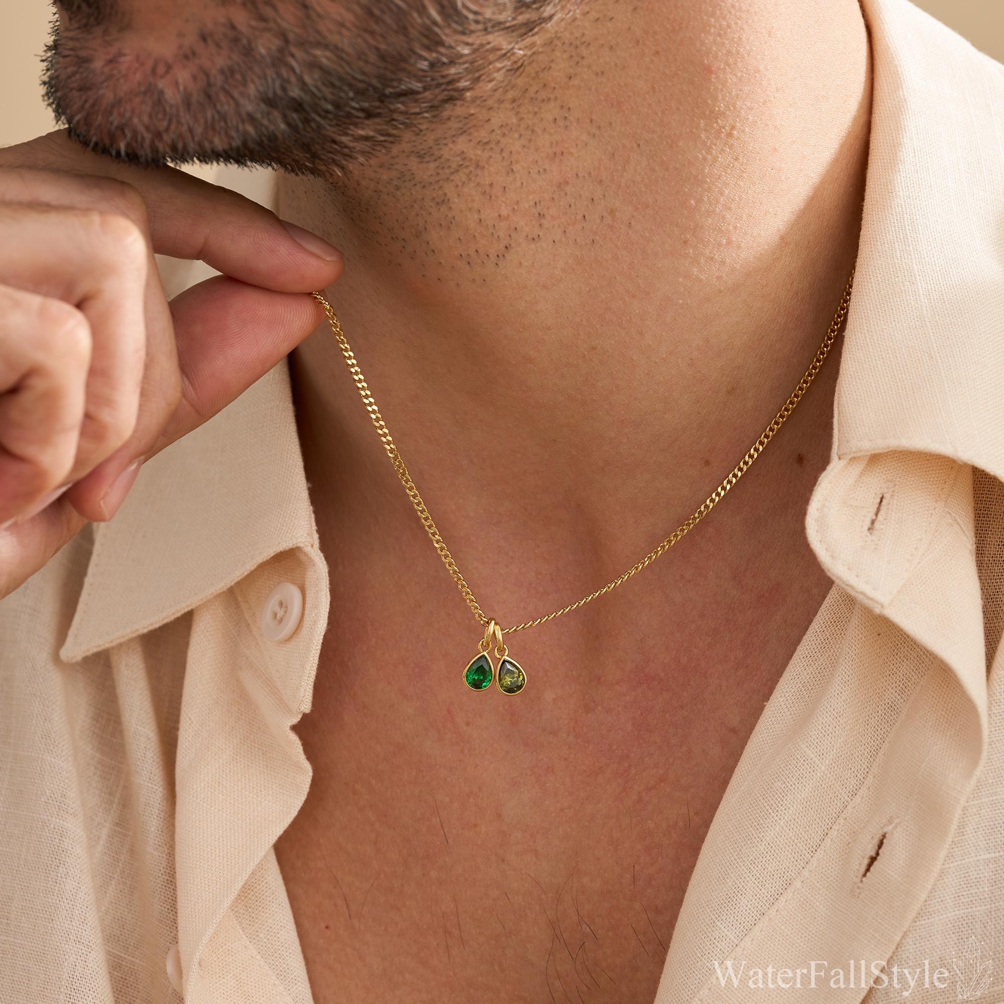 Custom Birthstone Necklace for Men in Copper with Zircon Stone
