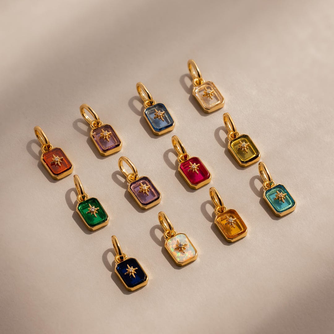 North Star Birthstone Charm in 18K Gold Over Brass