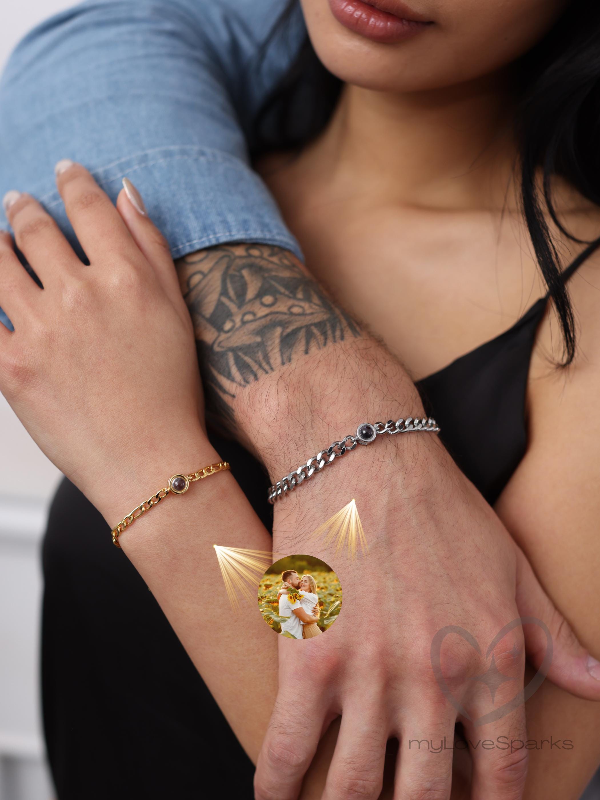 Personalized Photo Projection Bracelet Set of 2 for Couples