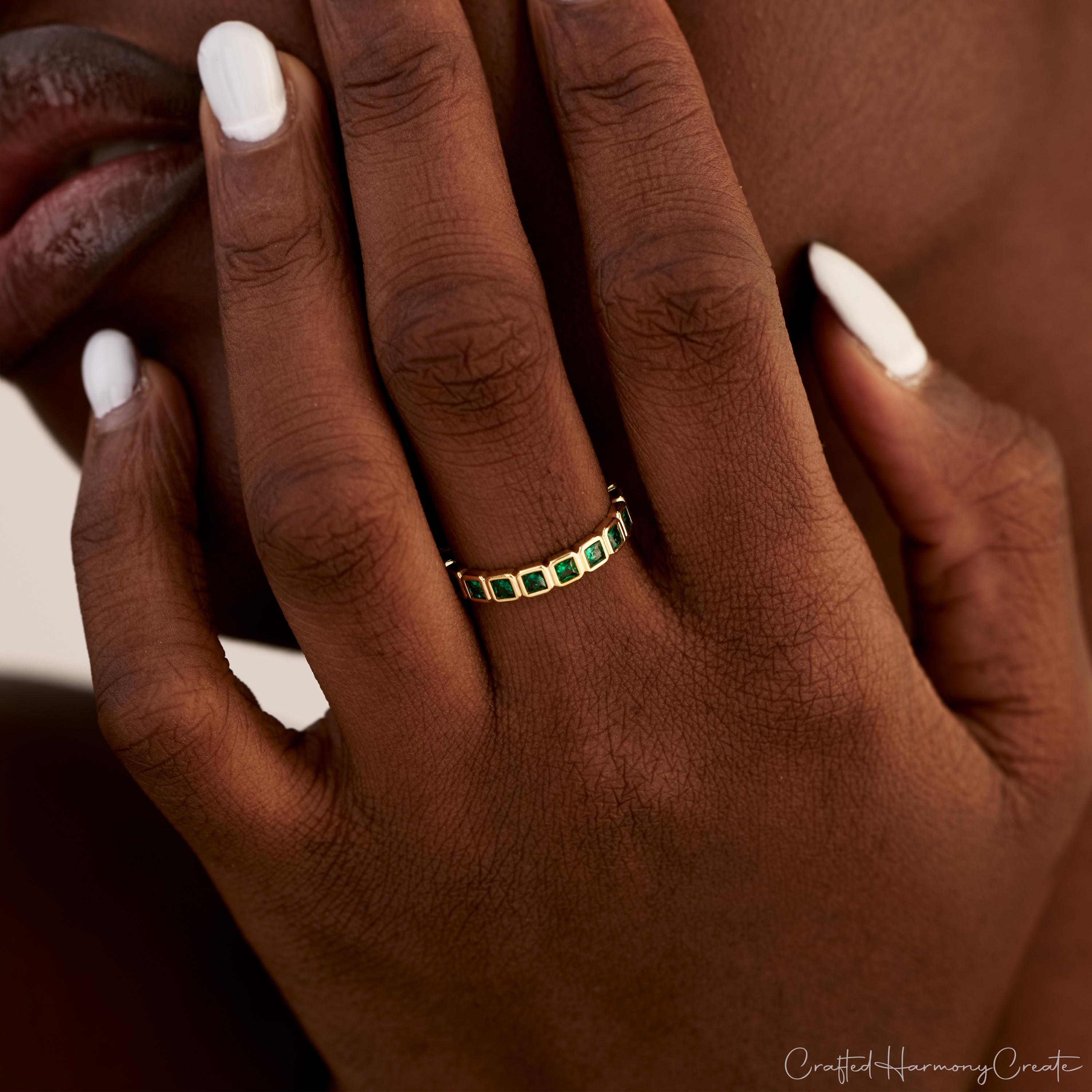 Square Bezel Set Birthstone Stacking Ring