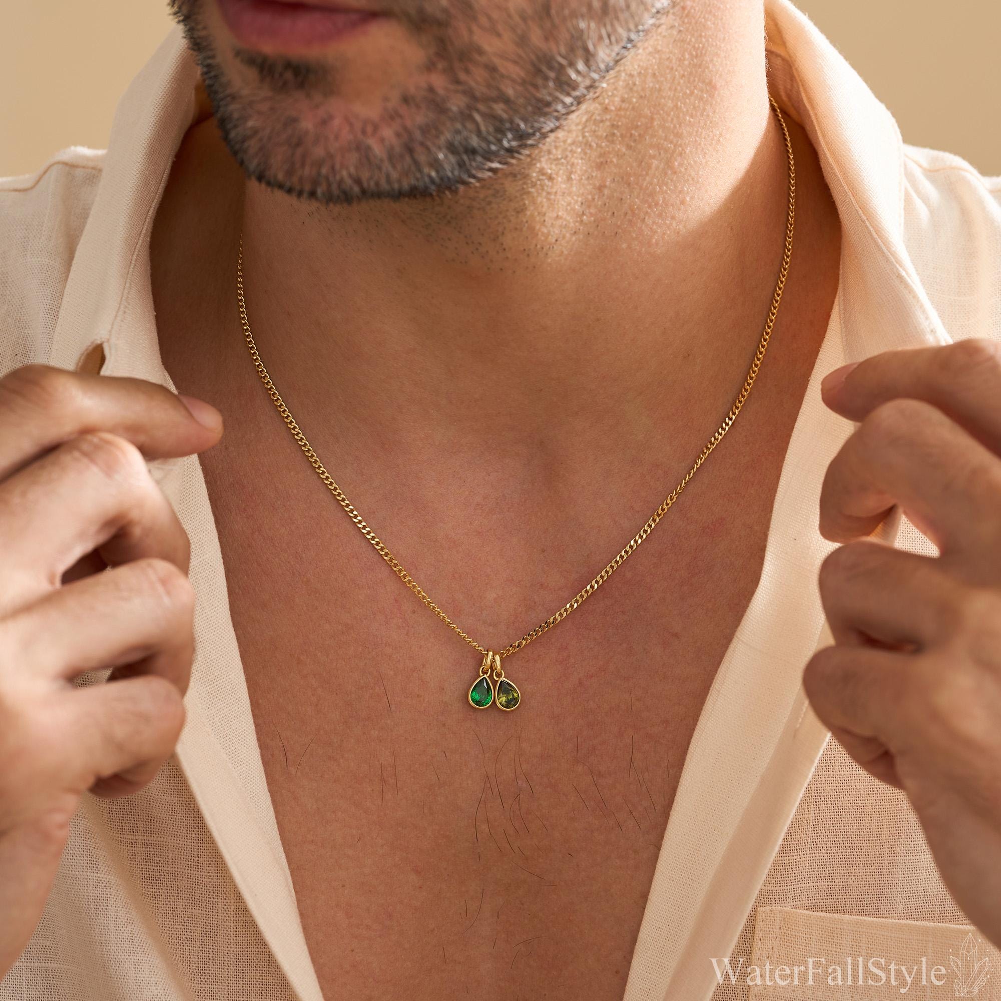 Custom Birthstone Necklace for Men in Copper with Zircon Stone