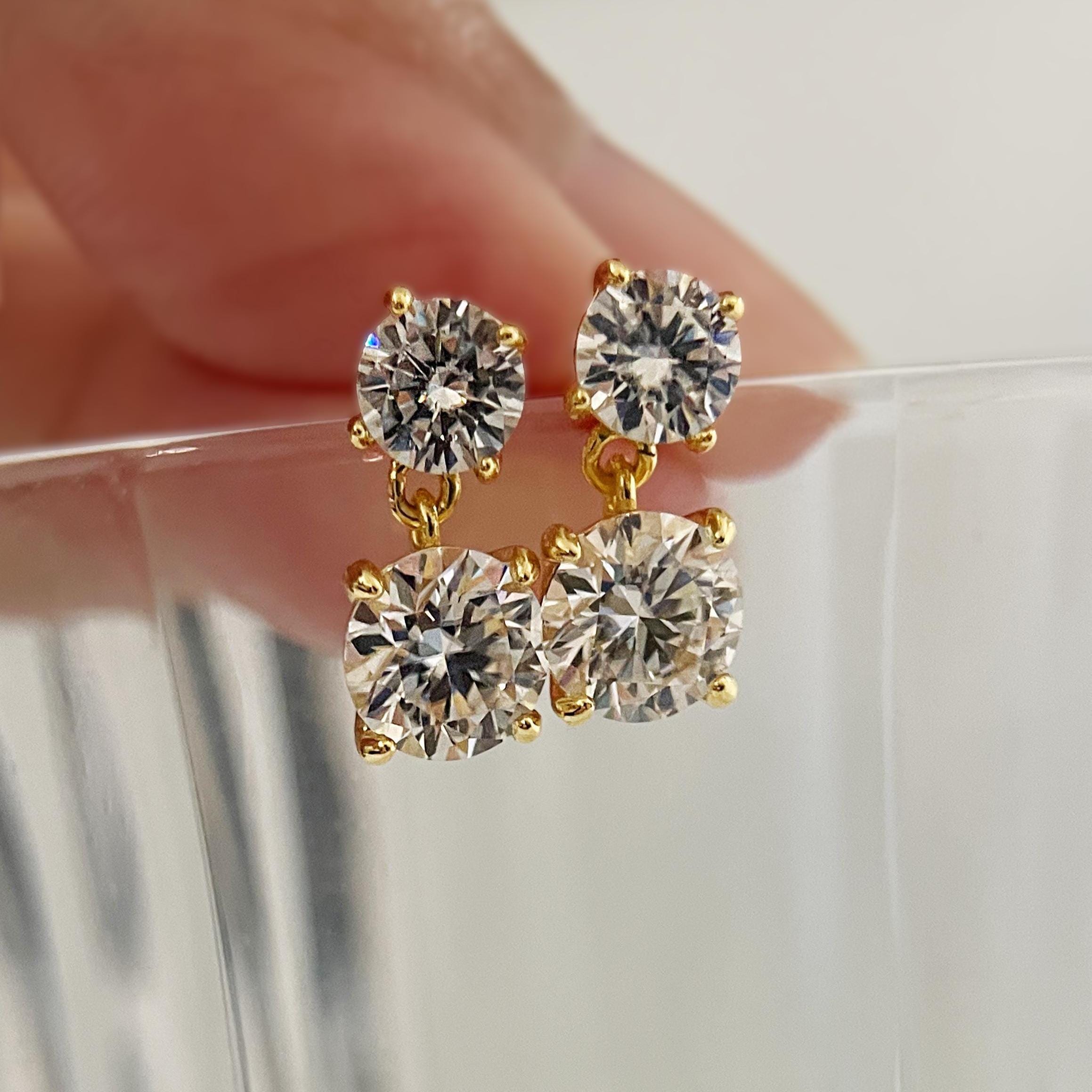 Certified Moissanite Double Drop Earrings in 925 Sterling Silver