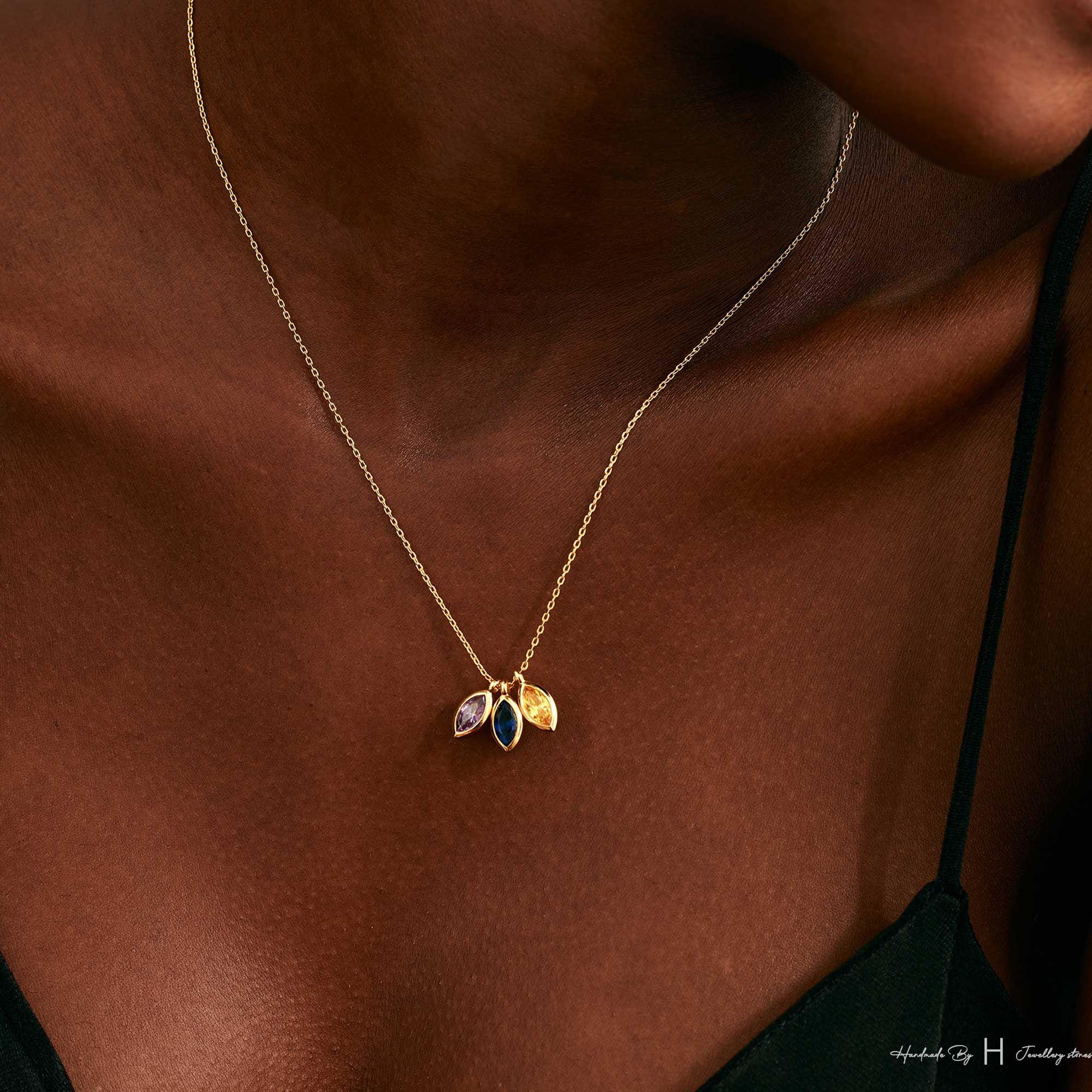 Custom Marquise Leaf Birthstone Necklace