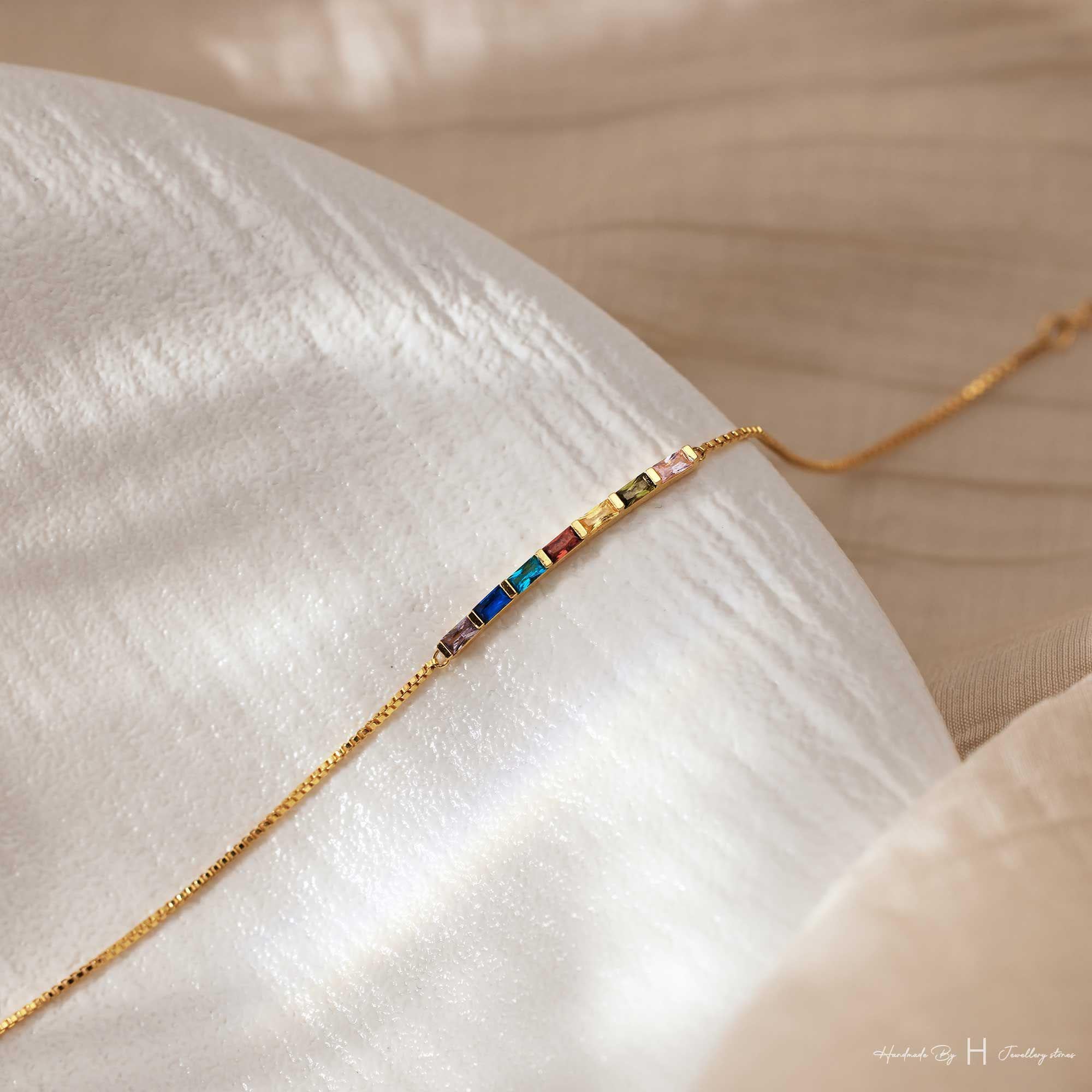Custom Baguette Birthstone Bracelet in Rose Gold or Silver Plated Copper