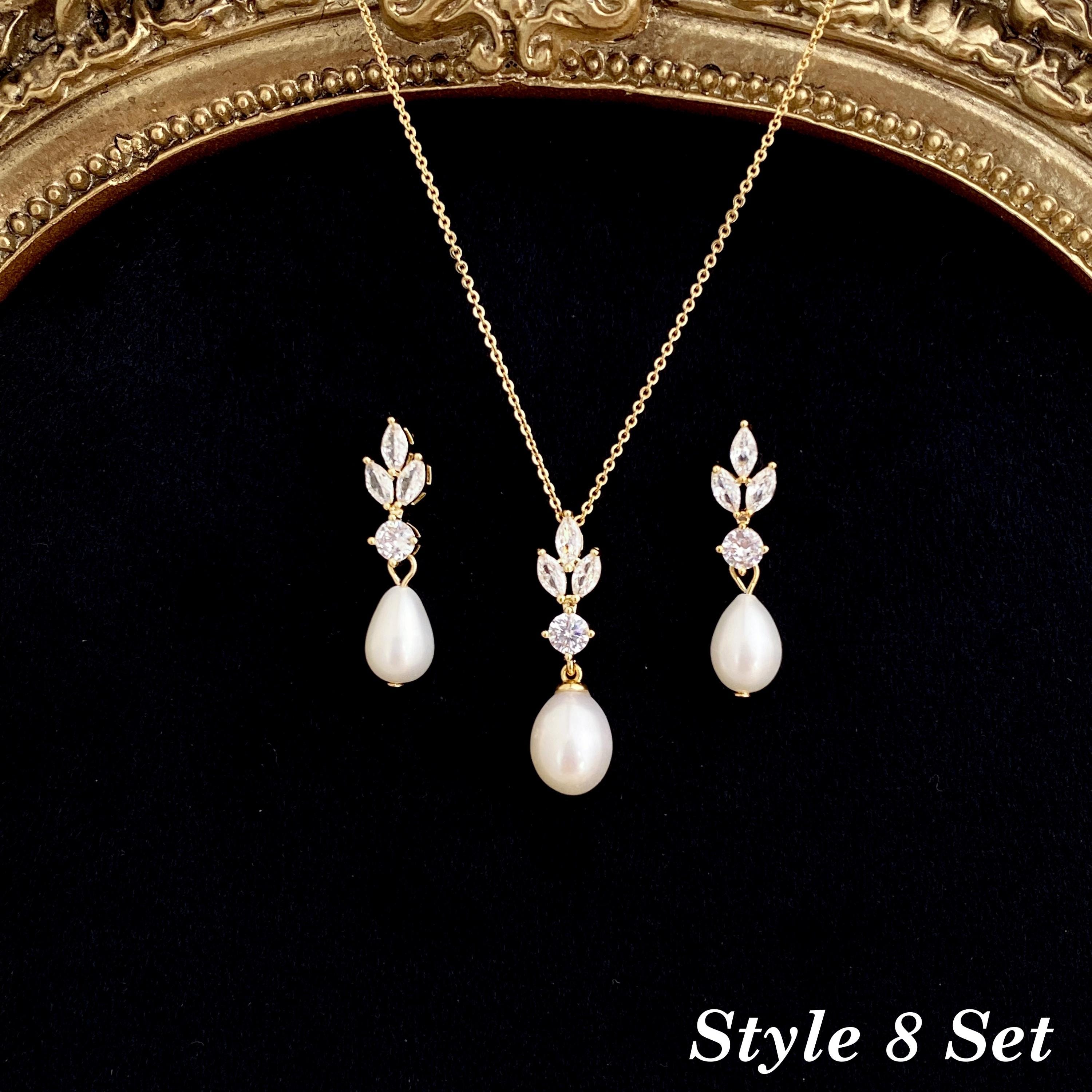 Gold Leaf and Freshwater Pearl Necklace with CZ Crystal Accent