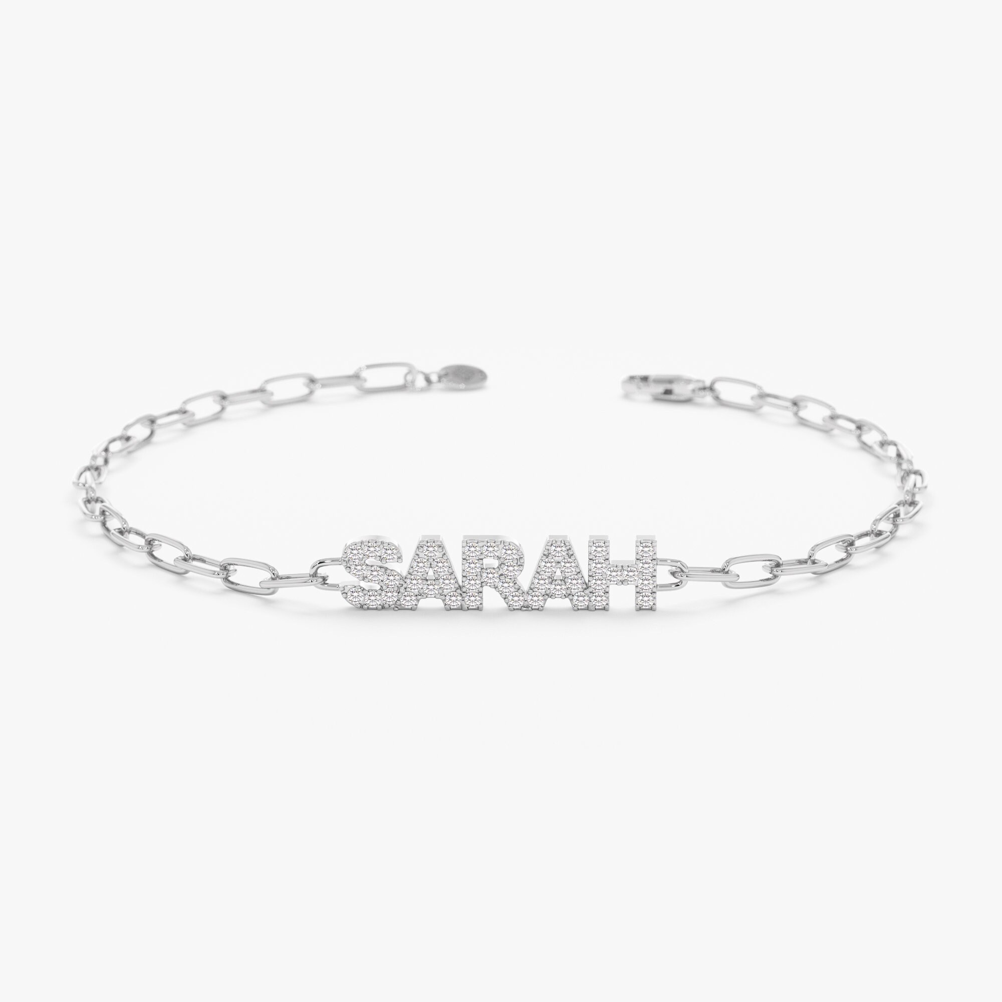 14K Gold Diamond Name Bracelet on a Paperclip Chain