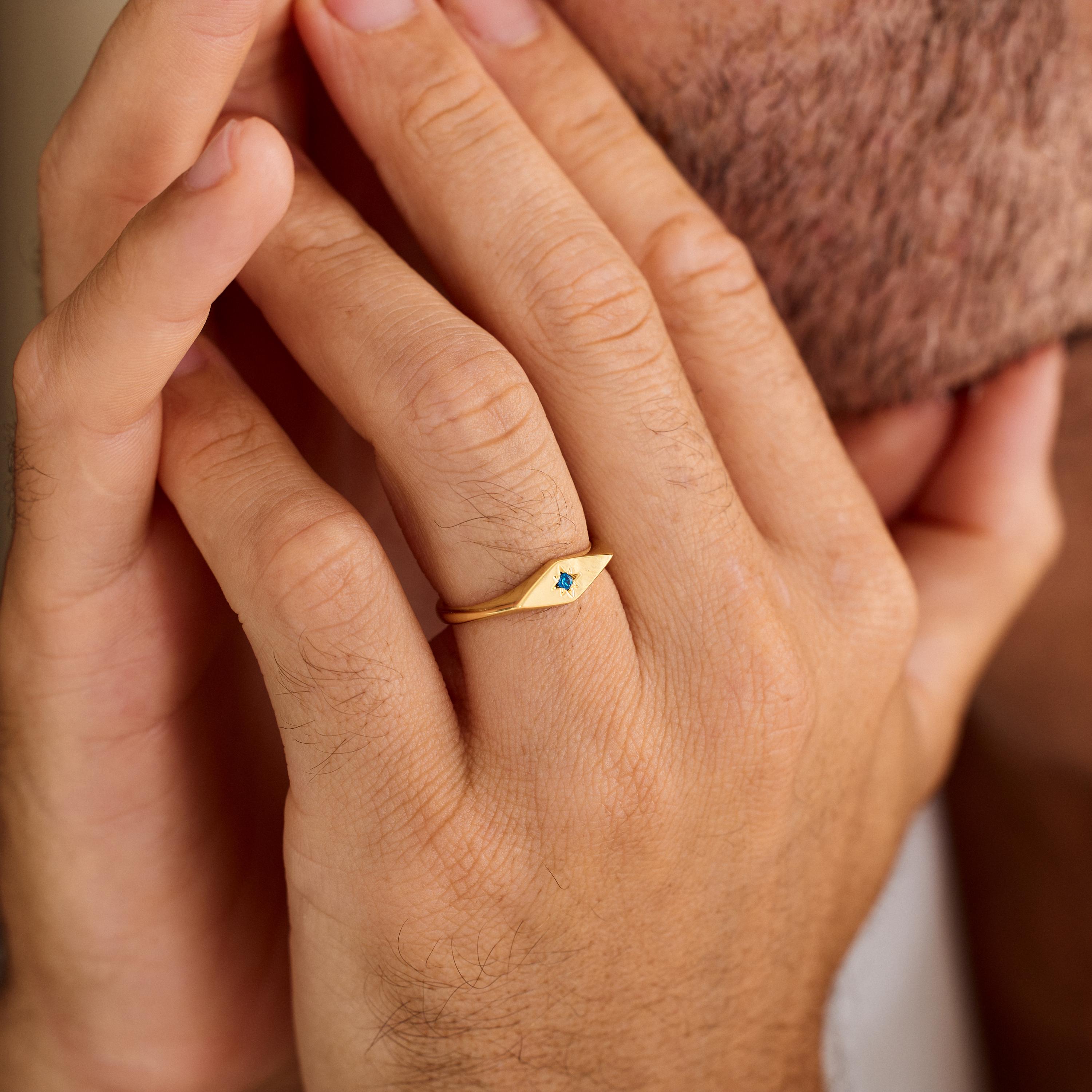 Birthstone Signet Ring With Star Setting for Men