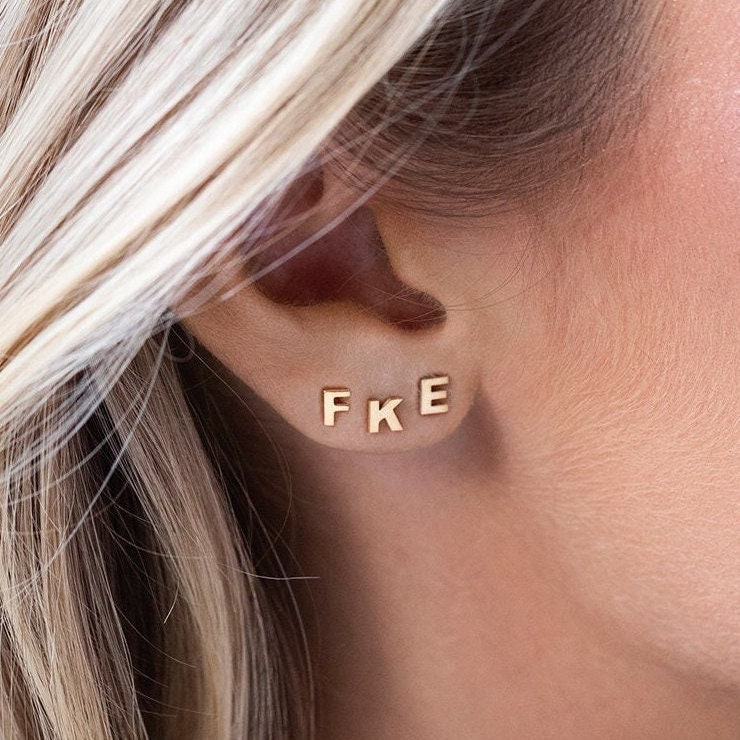 Tiny Custom Initial Letter Earring in Gold Plated Stainless Steel
