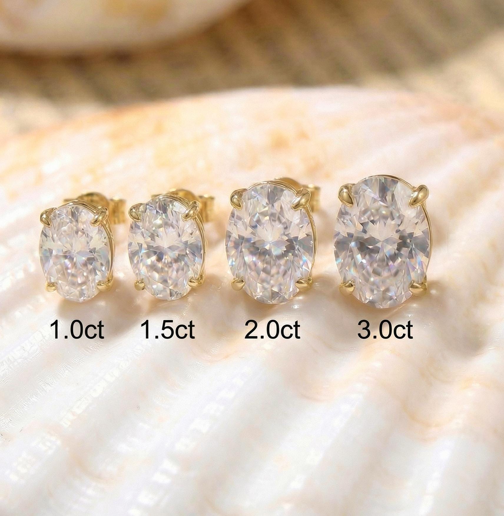 Oval Moissanite Stud Earrings in Sterling Silver or Solid Gold