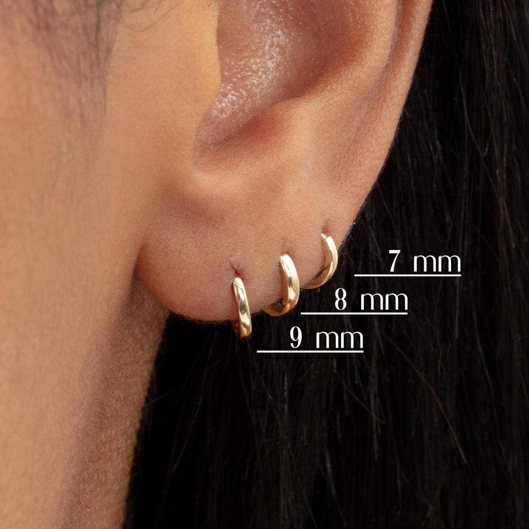 Mini 14K Solid Gold Huggie Earrings for Cartilage and Second Piercings, Sold as a Pair