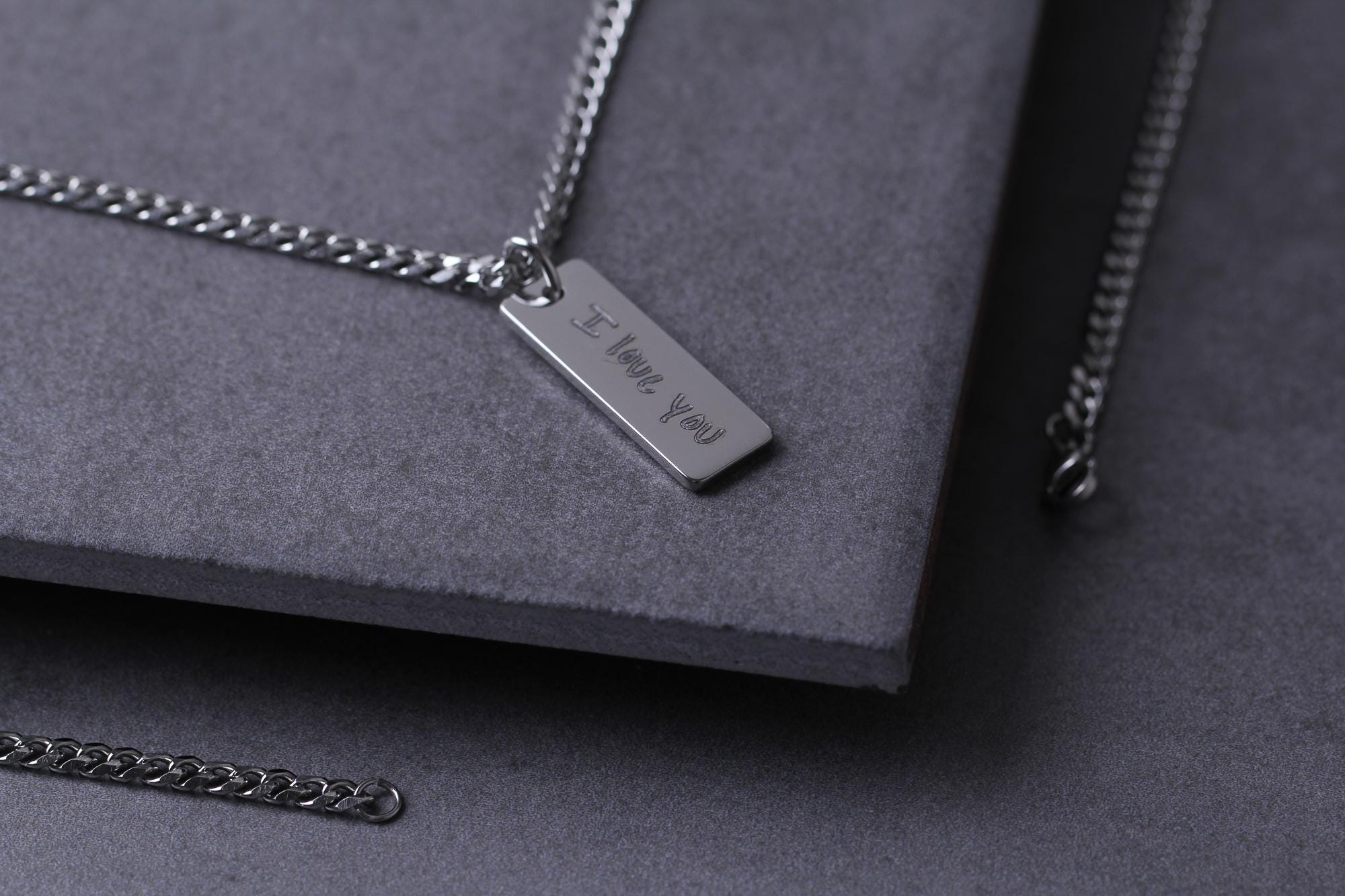 Engraved Sterling Silver Bar Necklace for Men with Curb Chain