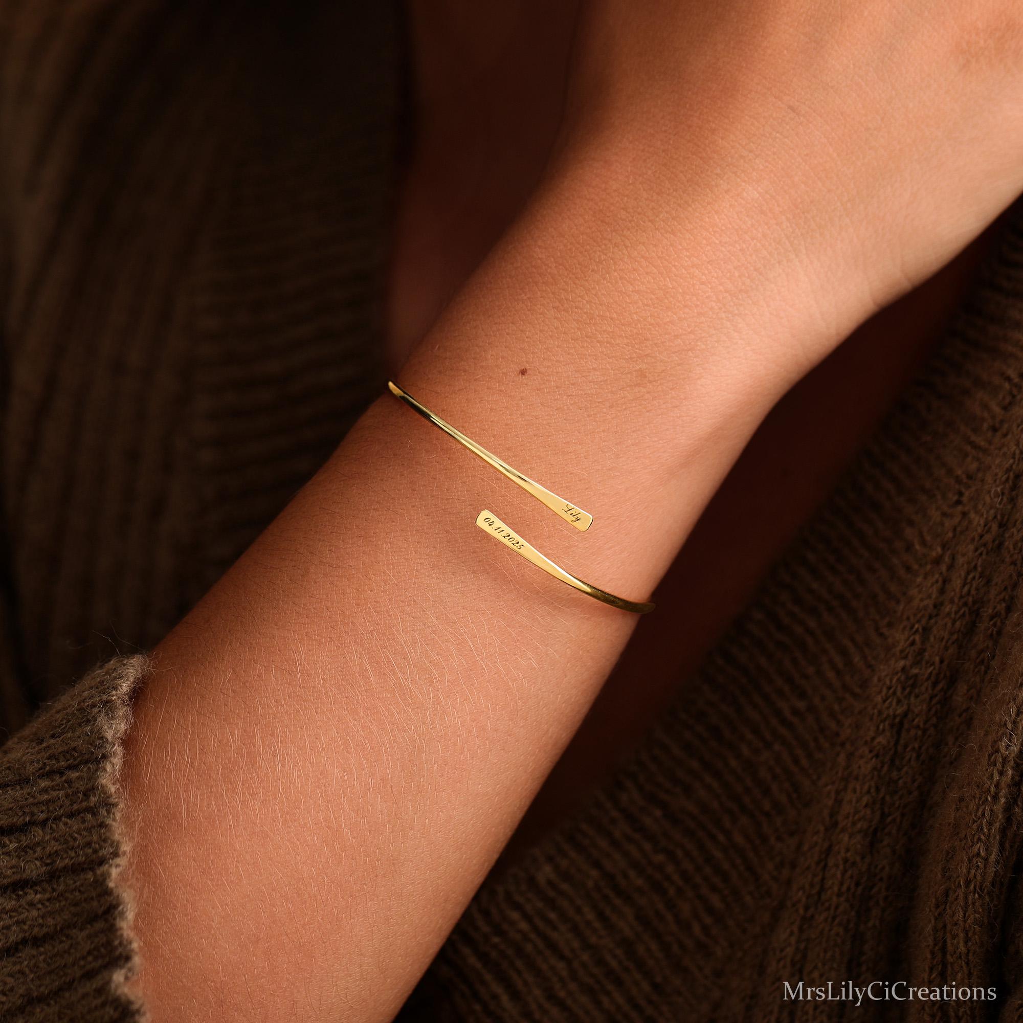 Custom Engraved Double Name Bar Bracelet in Hypoallergenic Brass