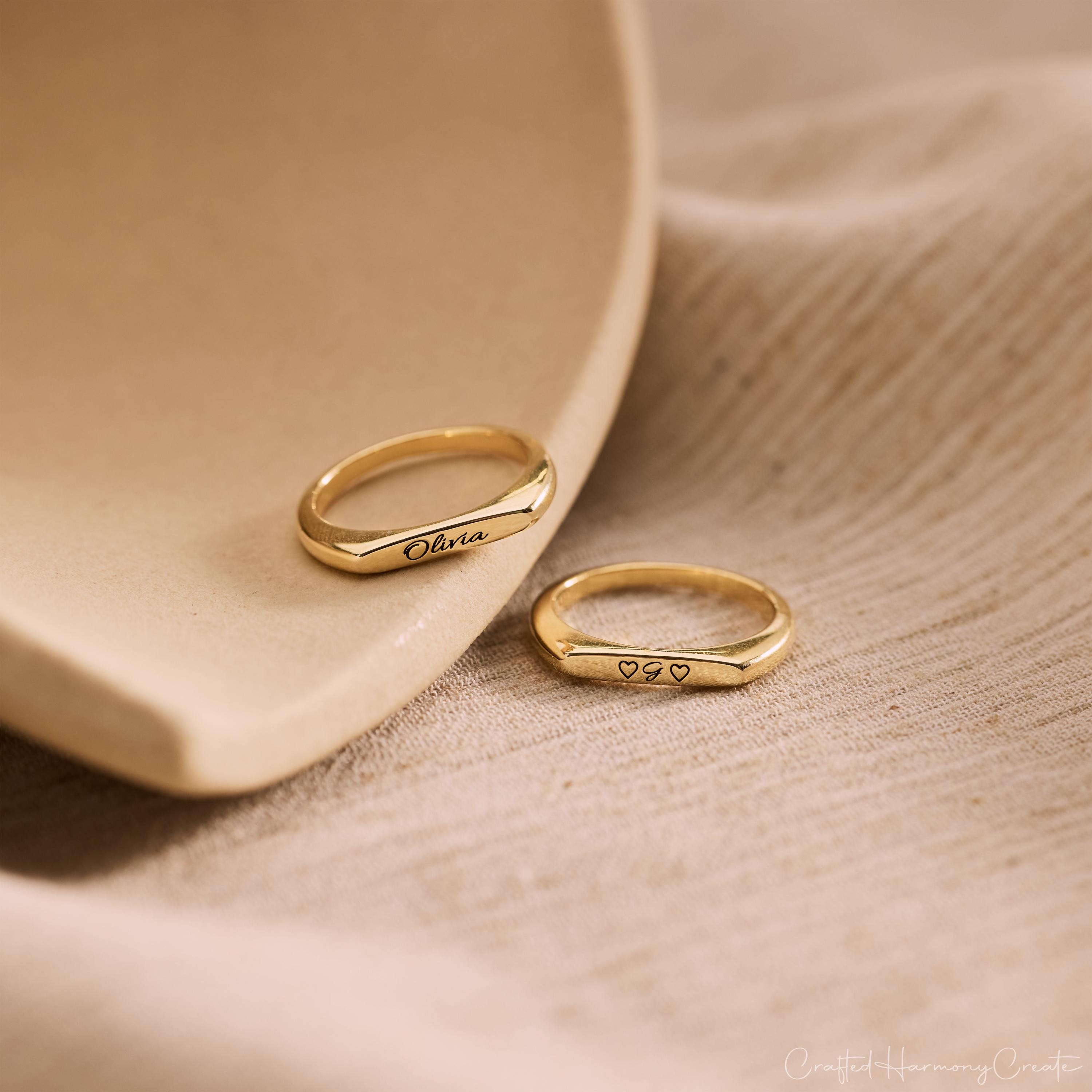 Custom Engraved Name Ring, Dainty Stackable Band
