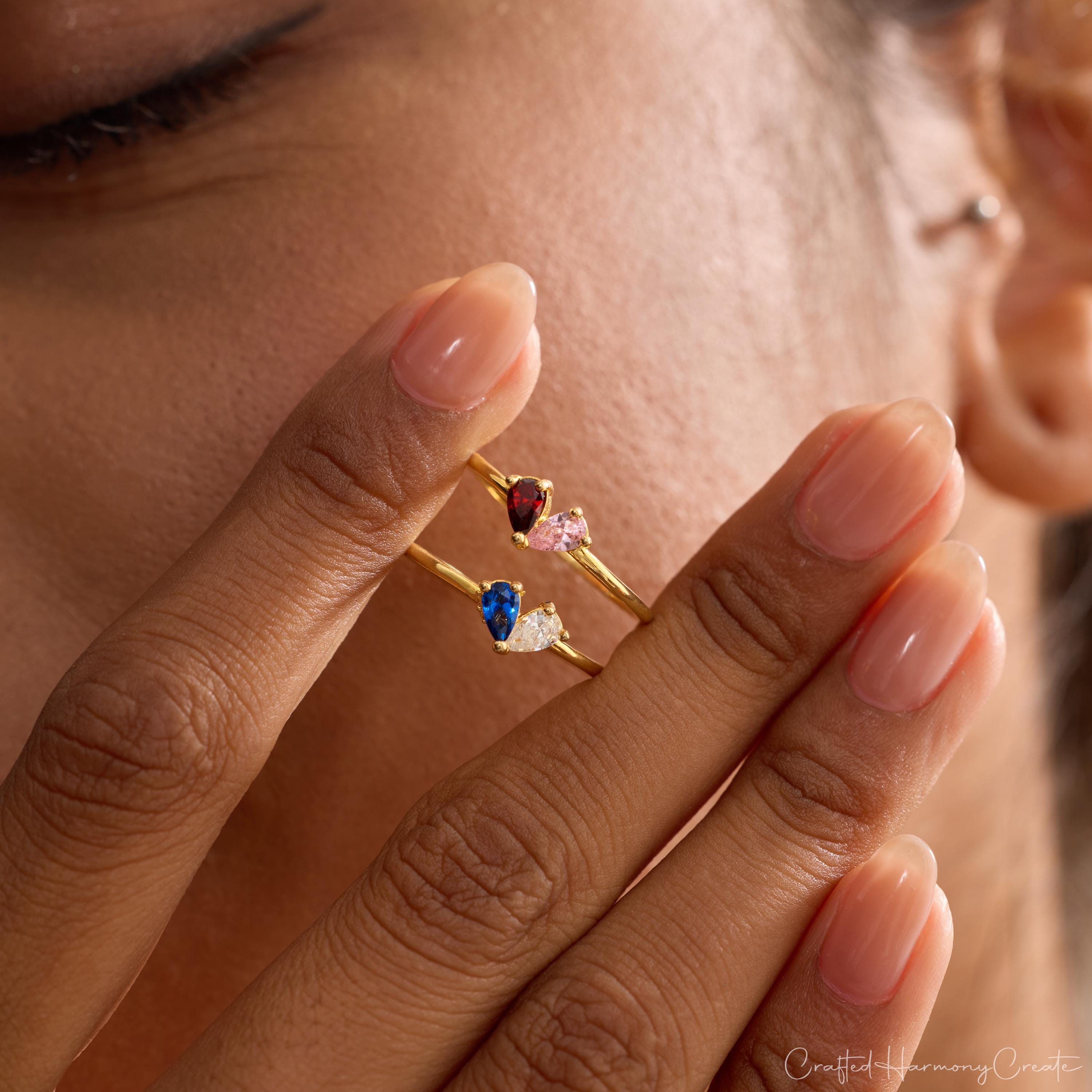 Personalized 3D Heart Birthstone Ring