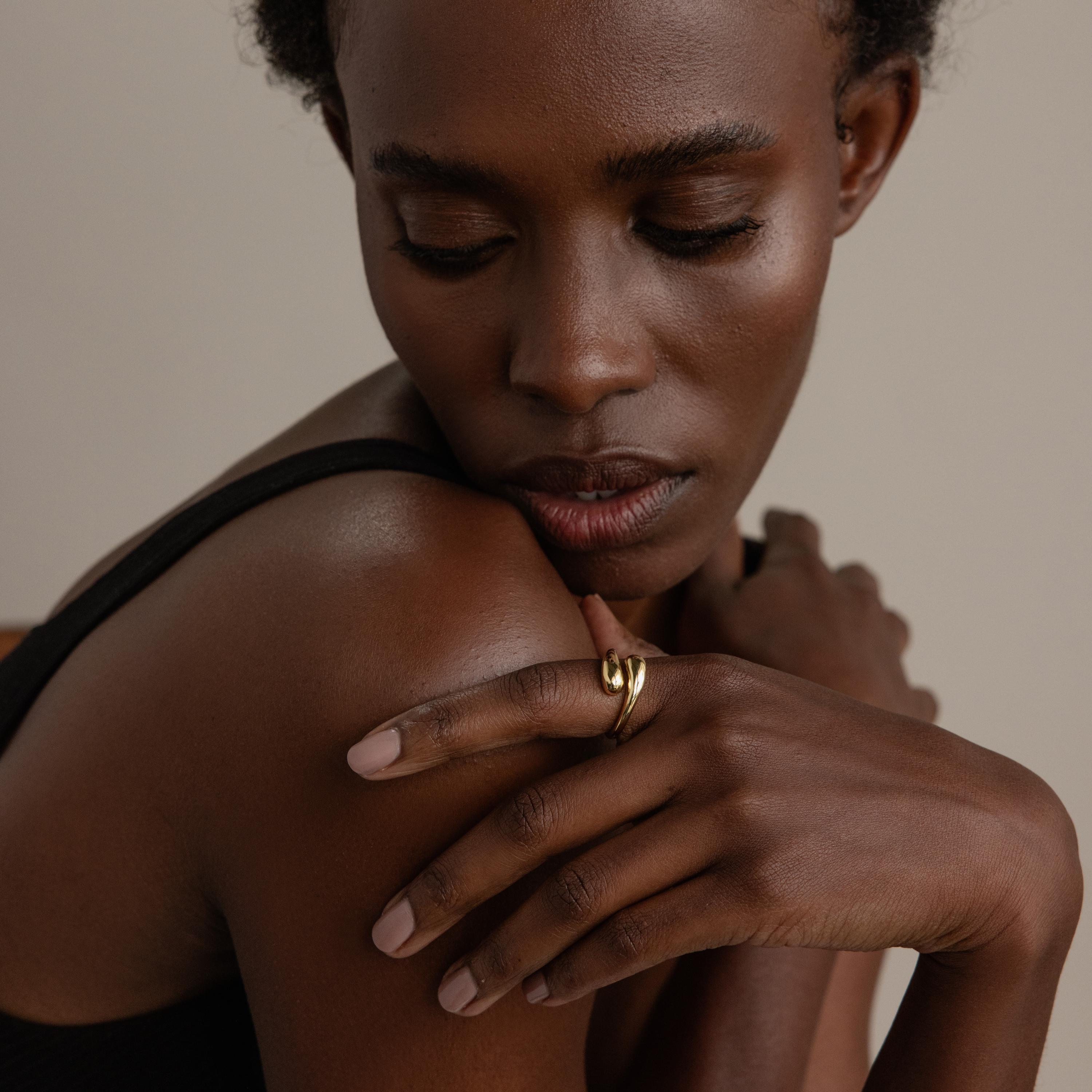 Duo Dome Ring, Chunky Gold Statement Ring With Adjustable Band