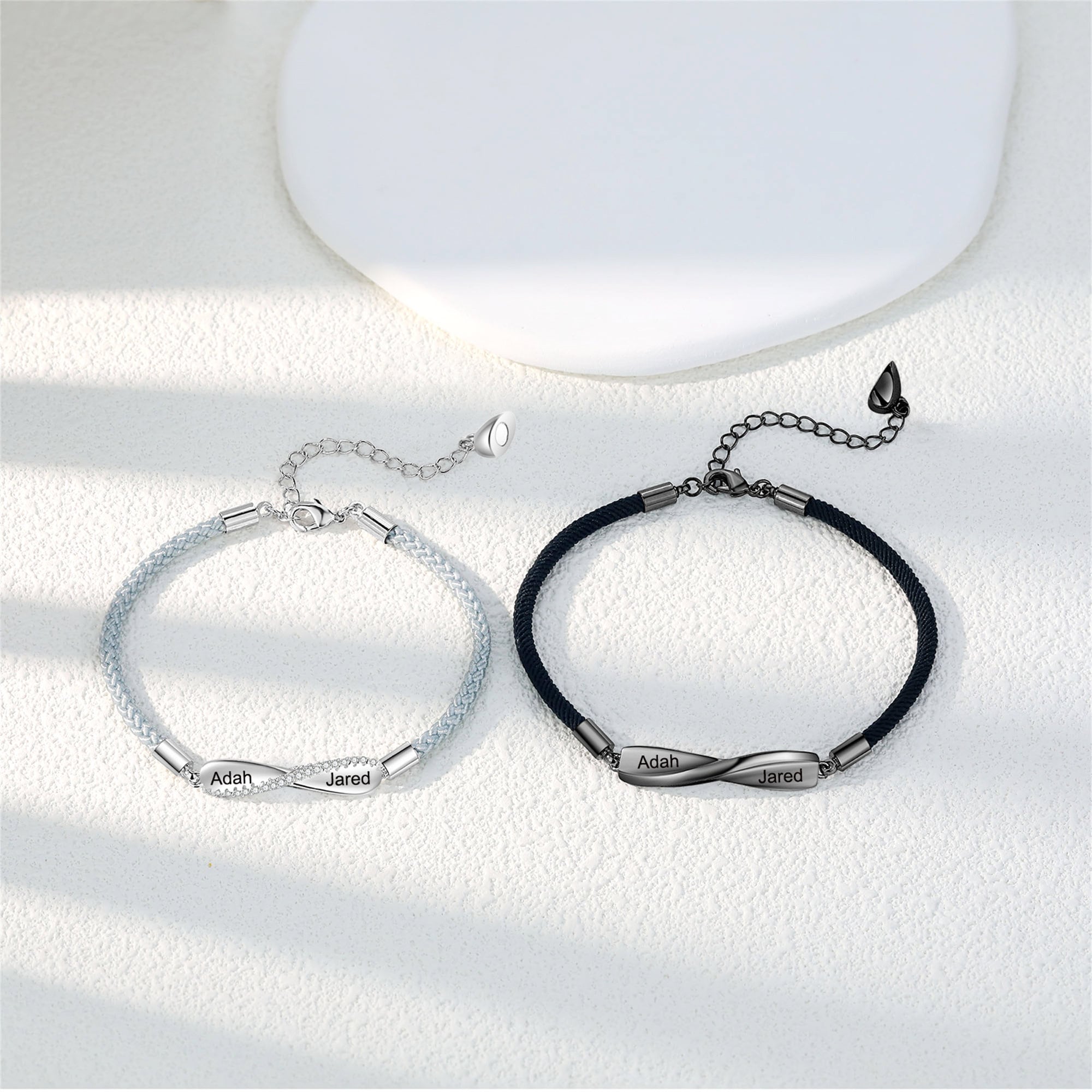 Personalized Two Name Infinity Couple Bracelet Set