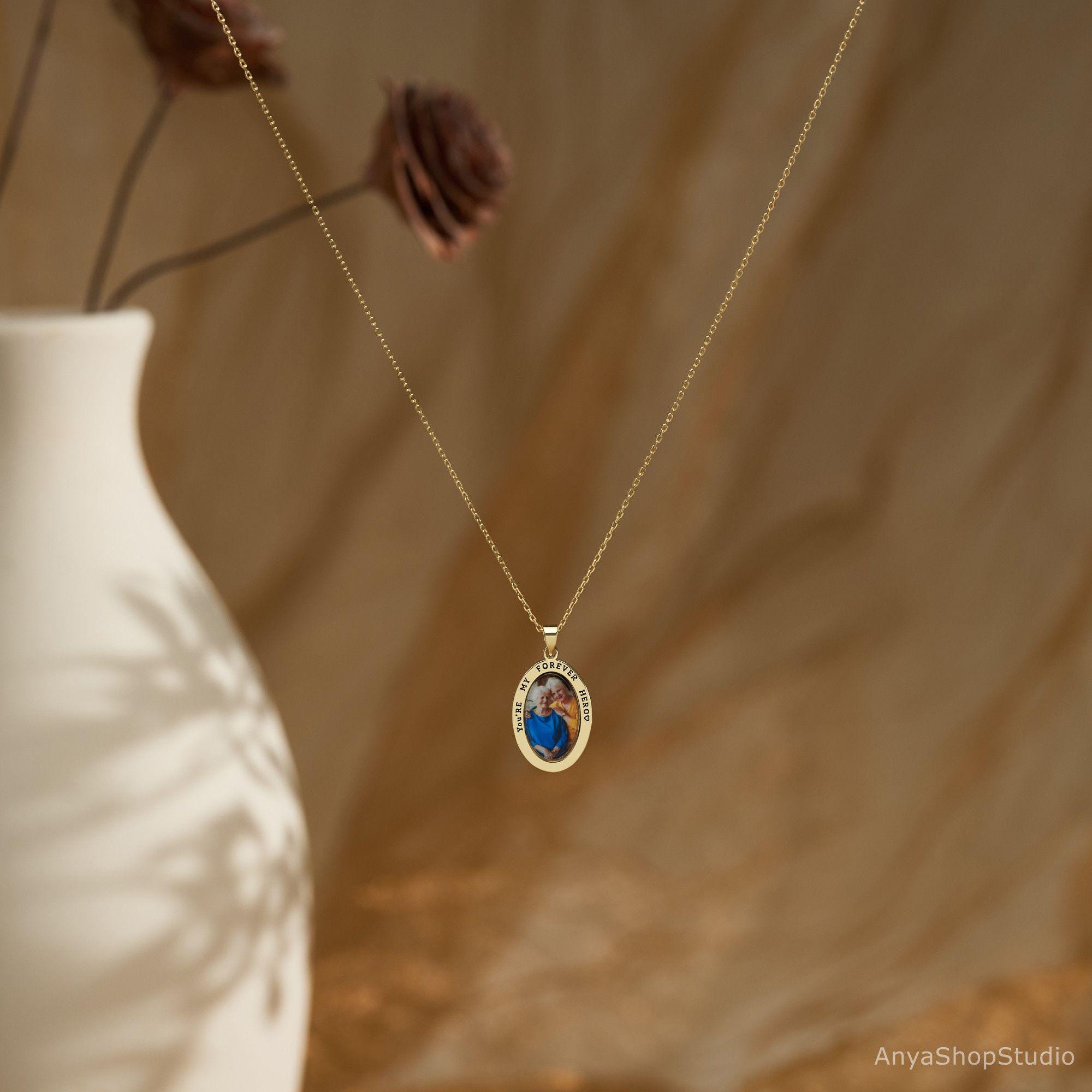 Oval Picture Necklace with Custom Engraving in Brass
