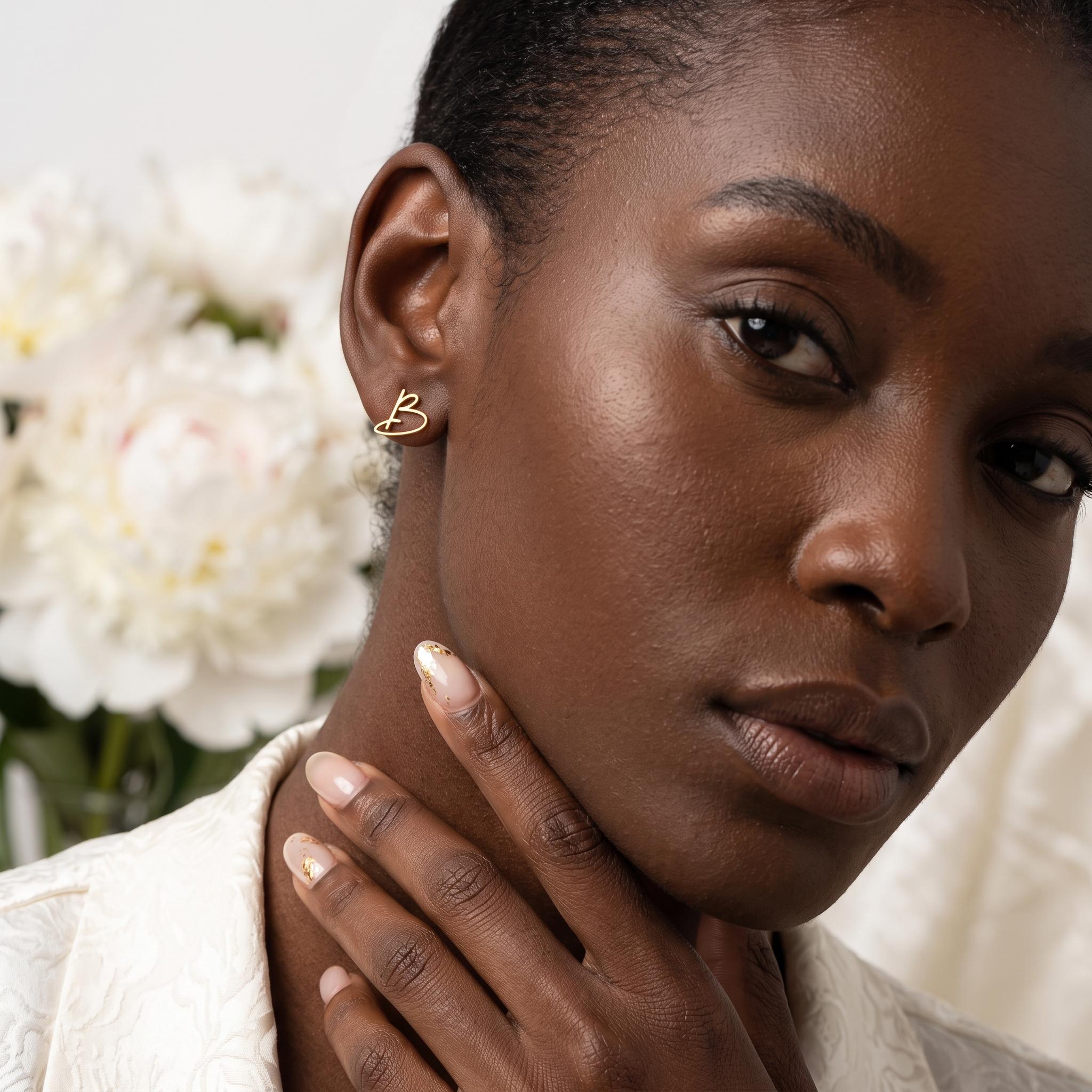 Custom Initial Stud Earring in Solid Gold with Old English Lettering