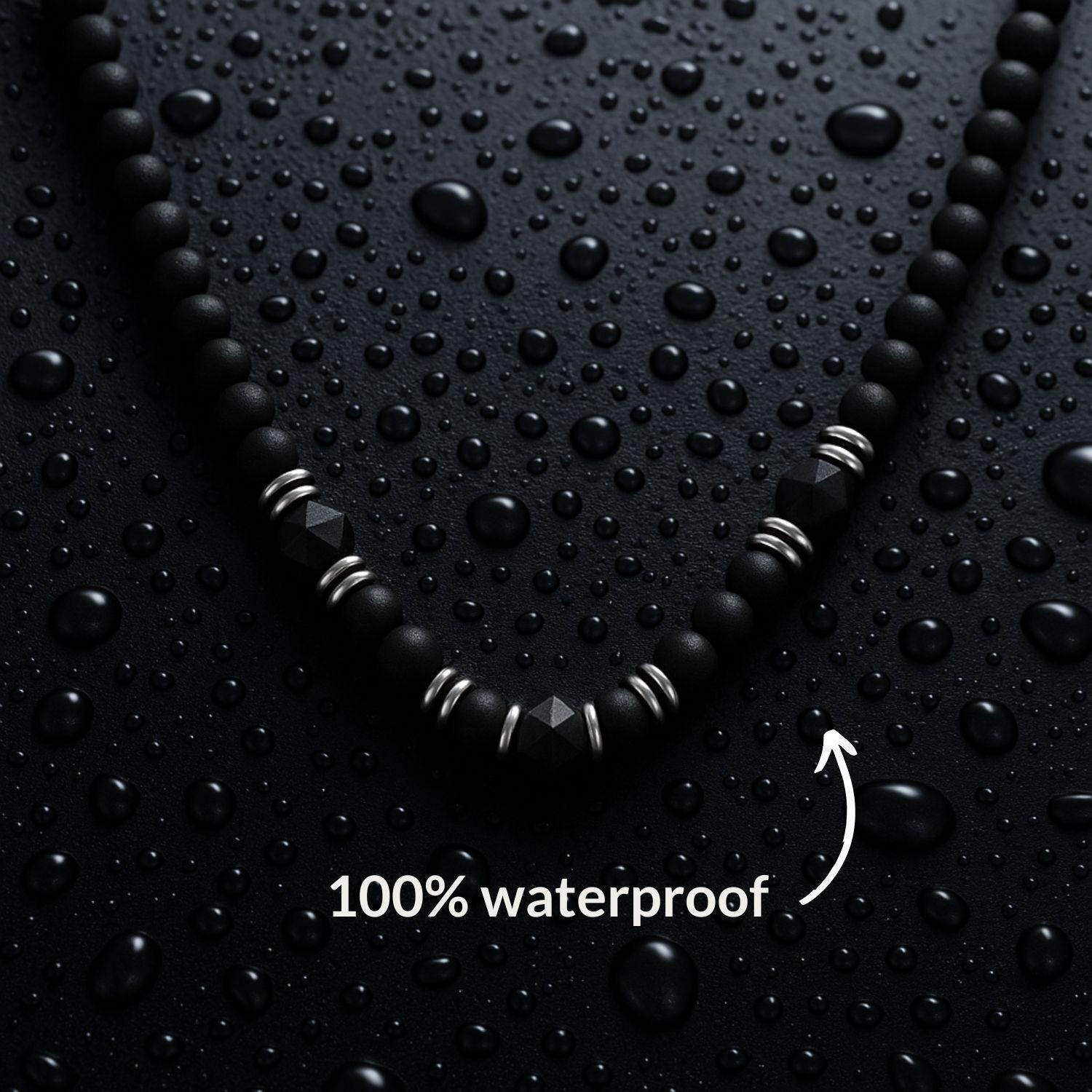 Black Onyx and Stainless Steel Beaded Necklace for Men