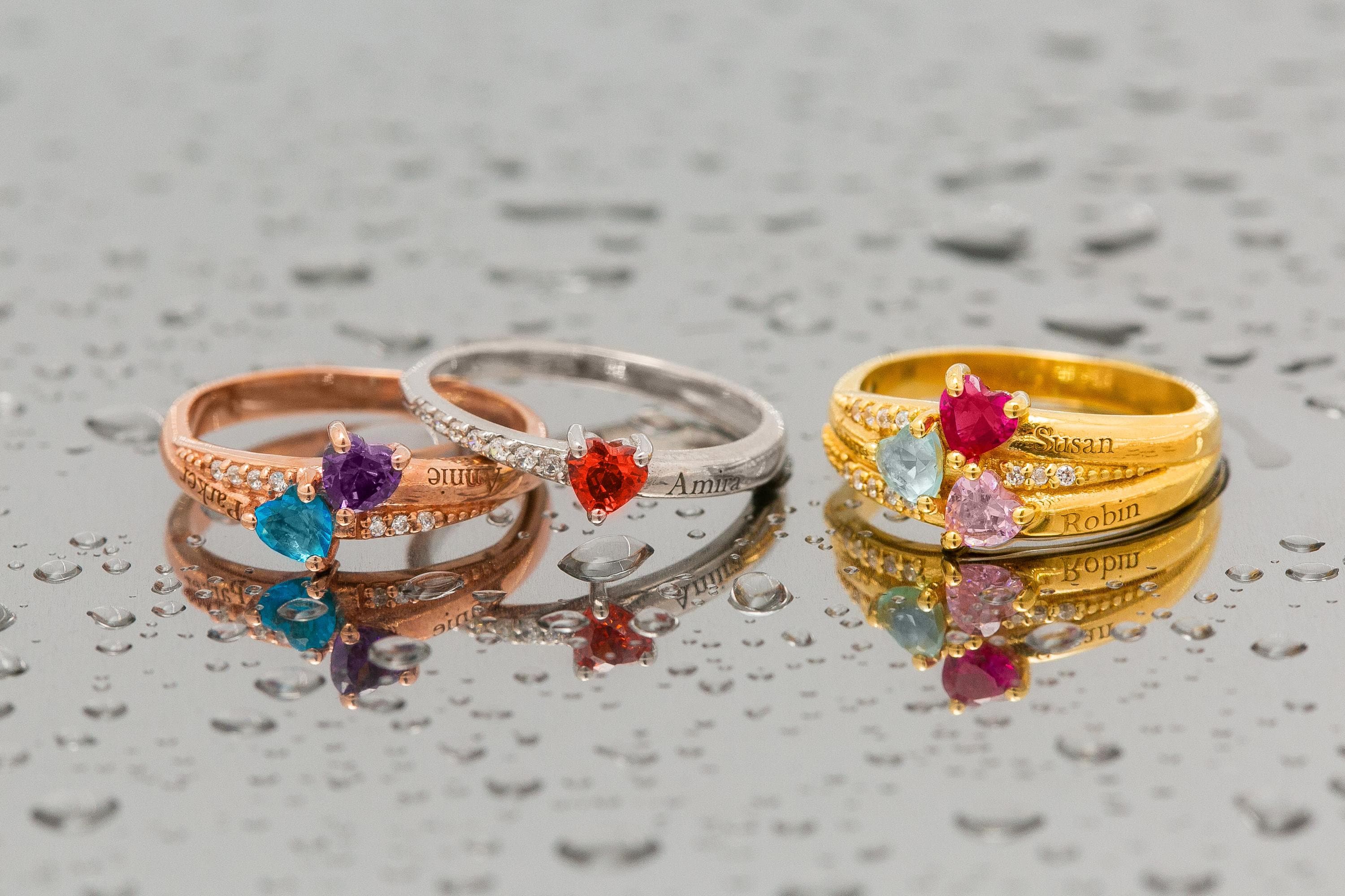 14K Heart Cluster Birthstone Ring with Diamond Accents
