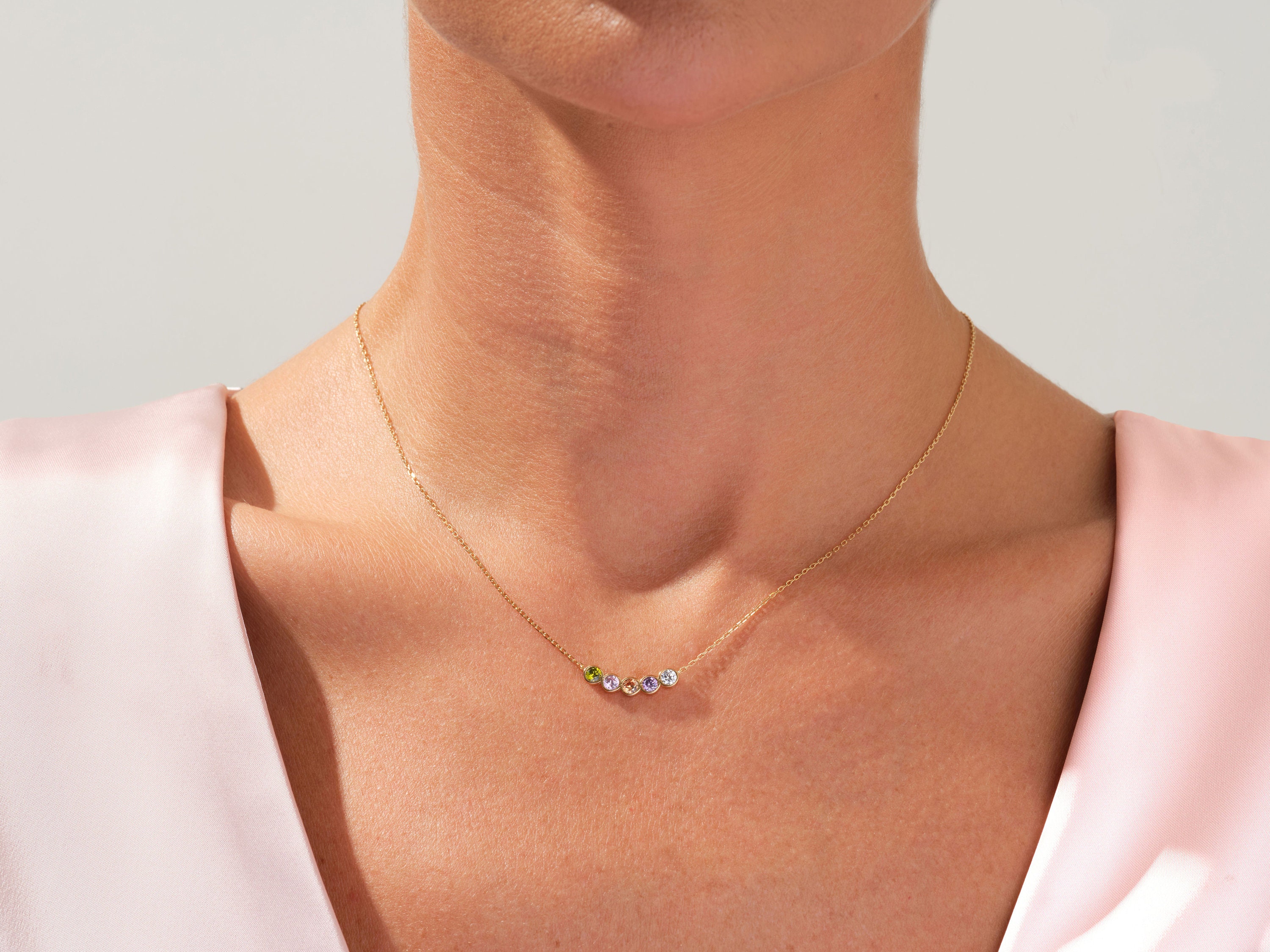 Bezel Family Birthstone Necklace in Sterling Silver