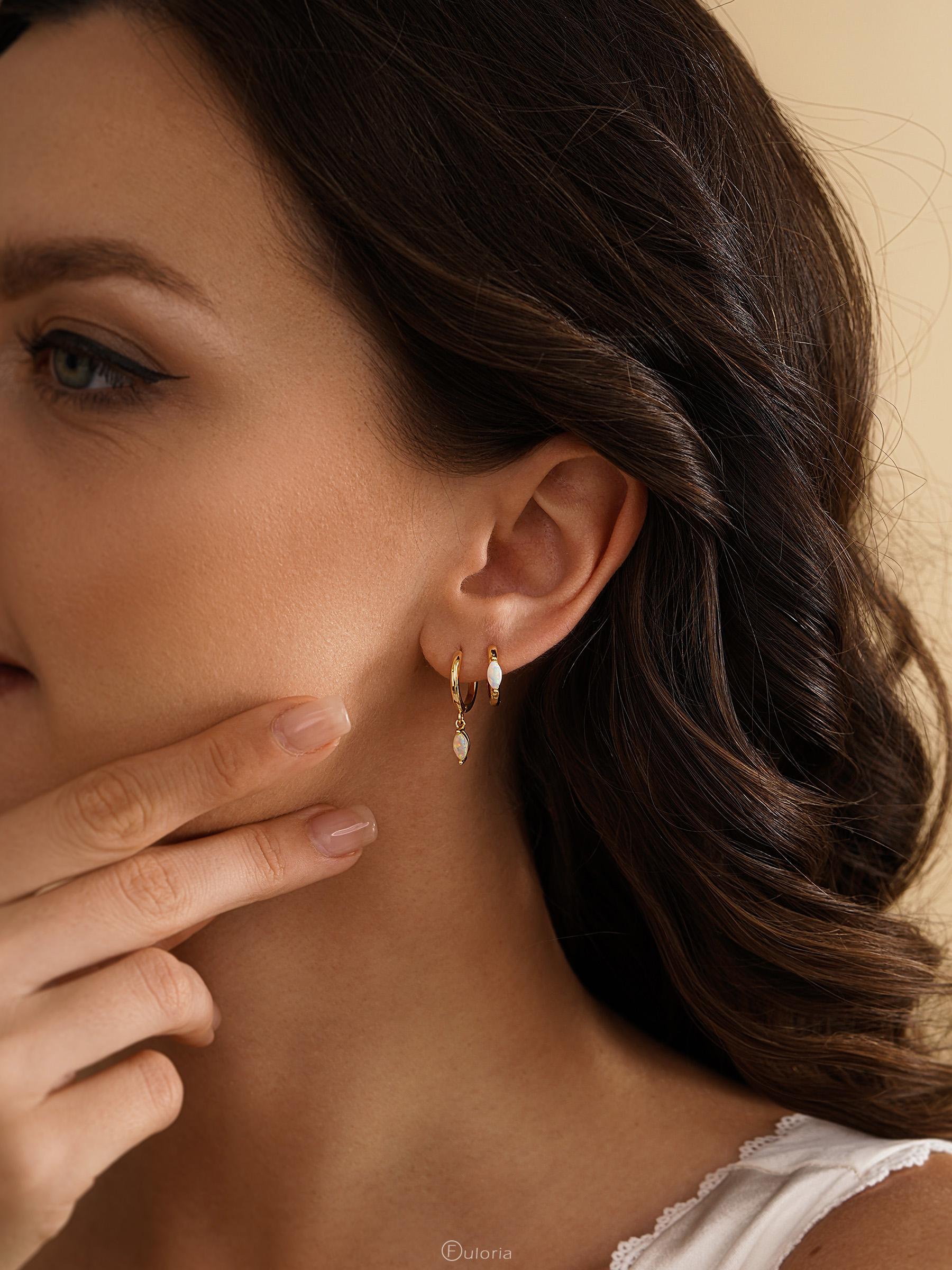 Delicate Opal Hoop Earrings with Minimalist Dangle Huggie Design