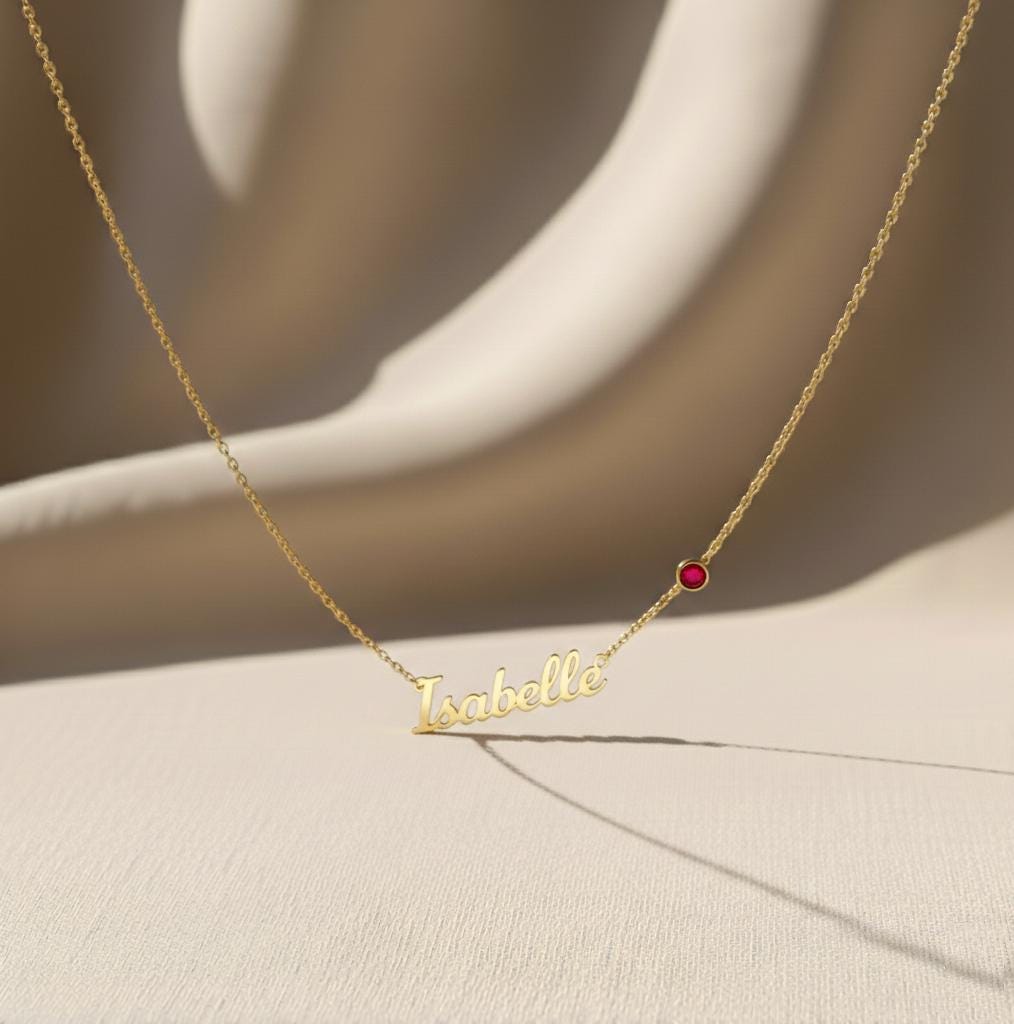 Personalized Cursive Name Necklace with Birthstone in 925 Sterling Silver