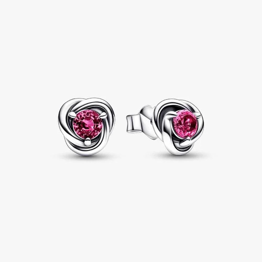 October Birthstone Eternity Circle Stud Earrings in S925 Sterling Silver