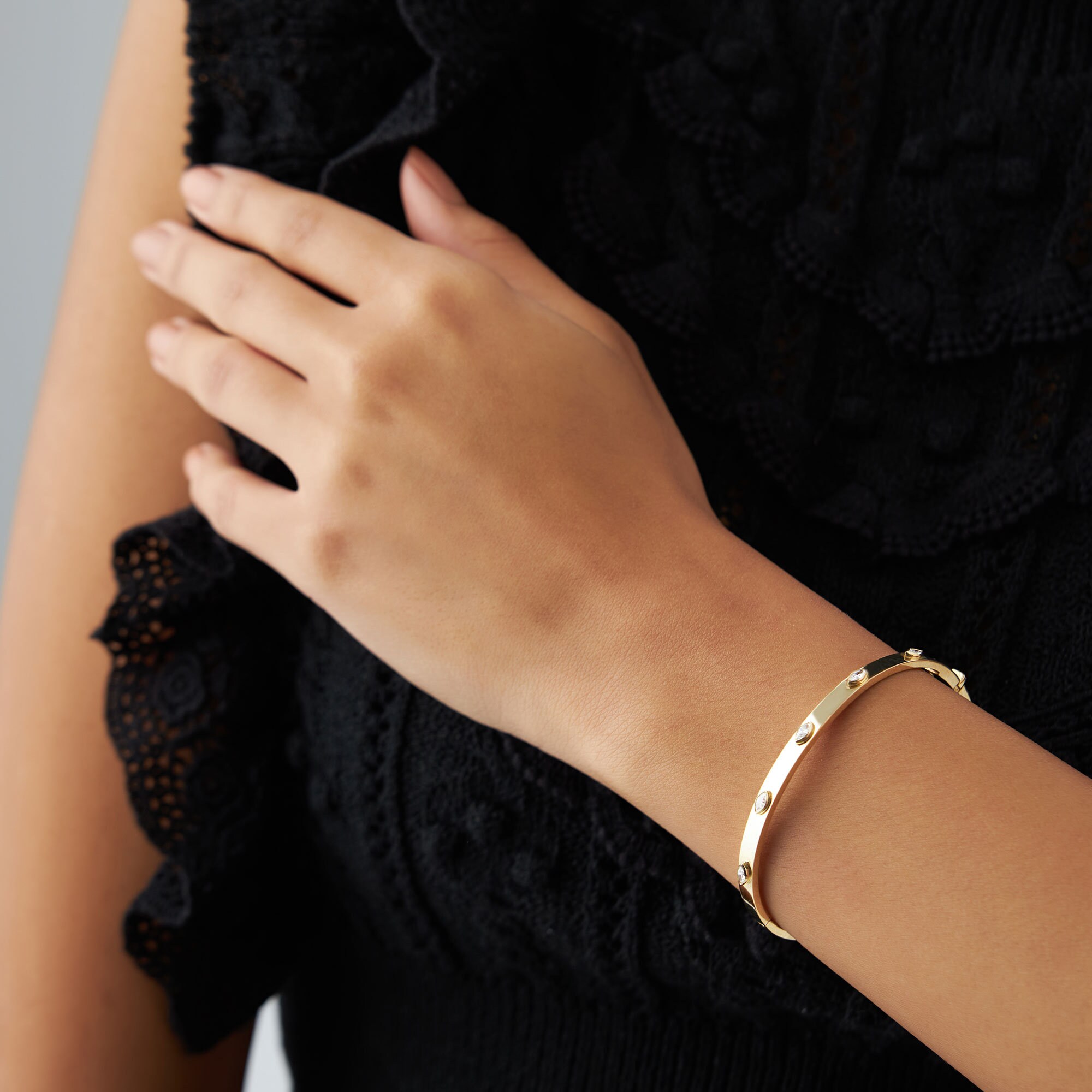 14K Gold Marquise Diamond Bangle Bracelet