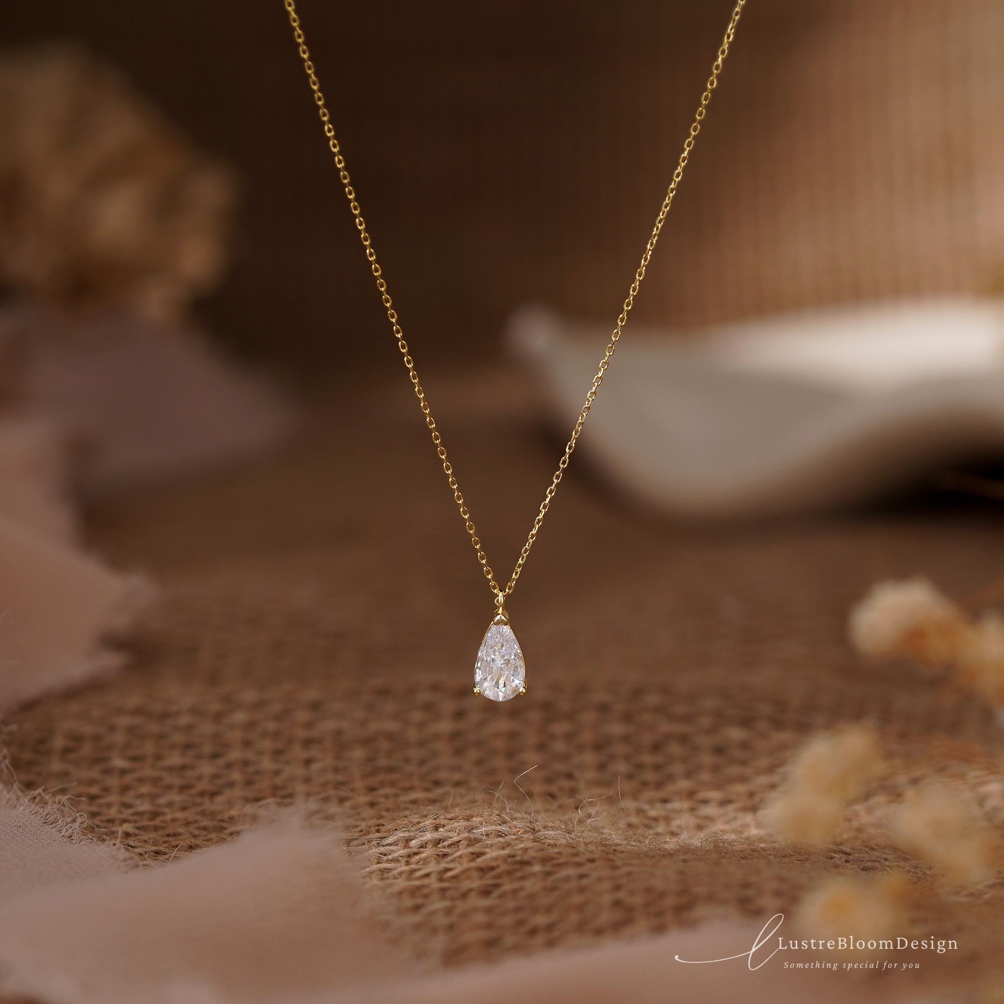 Minimalist Teardrop Necklace in Sterling Silver with Pear Cut Zirconia