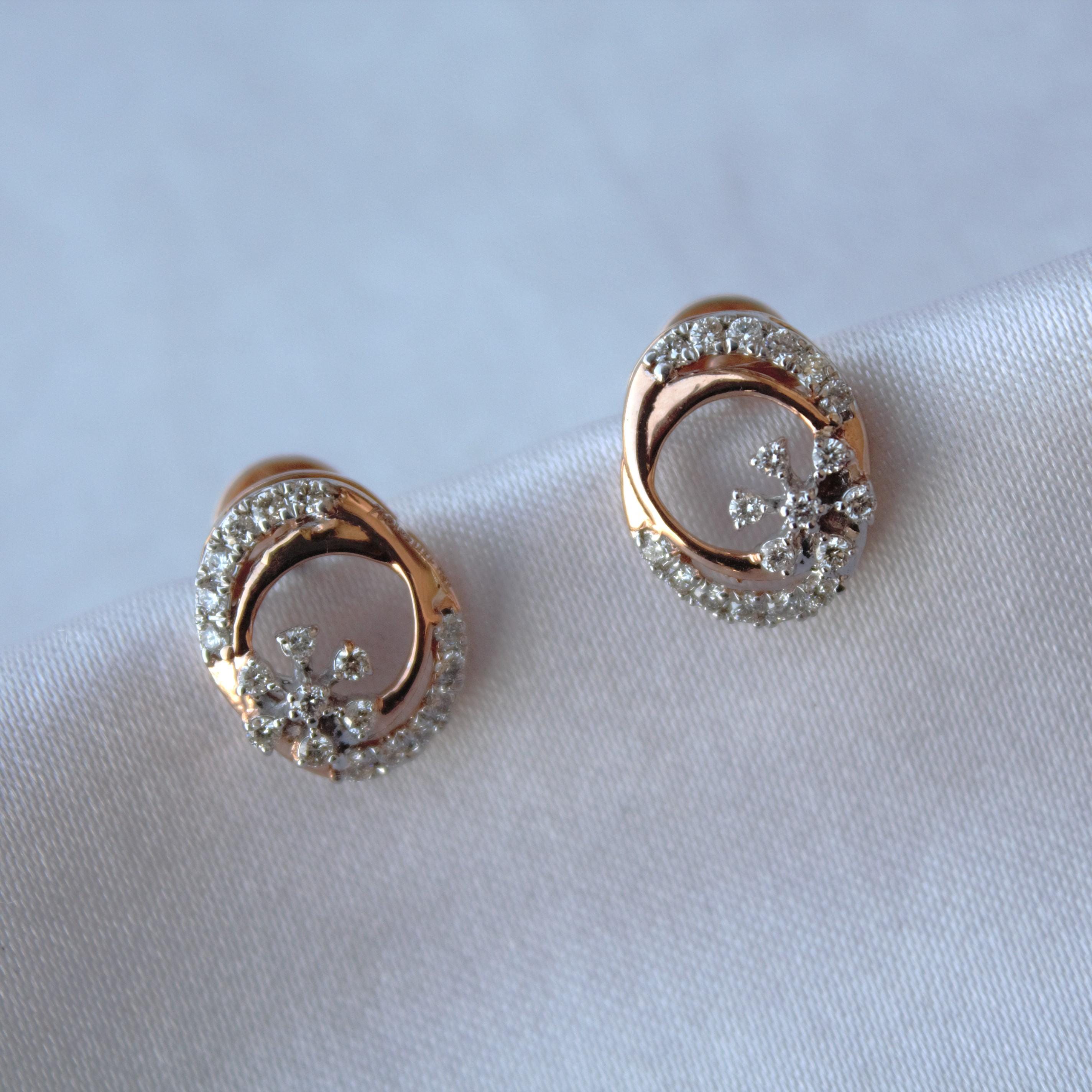IGI Certified 18K Rose Gold Diamond Pendant Necklace and Stud Earrings Set