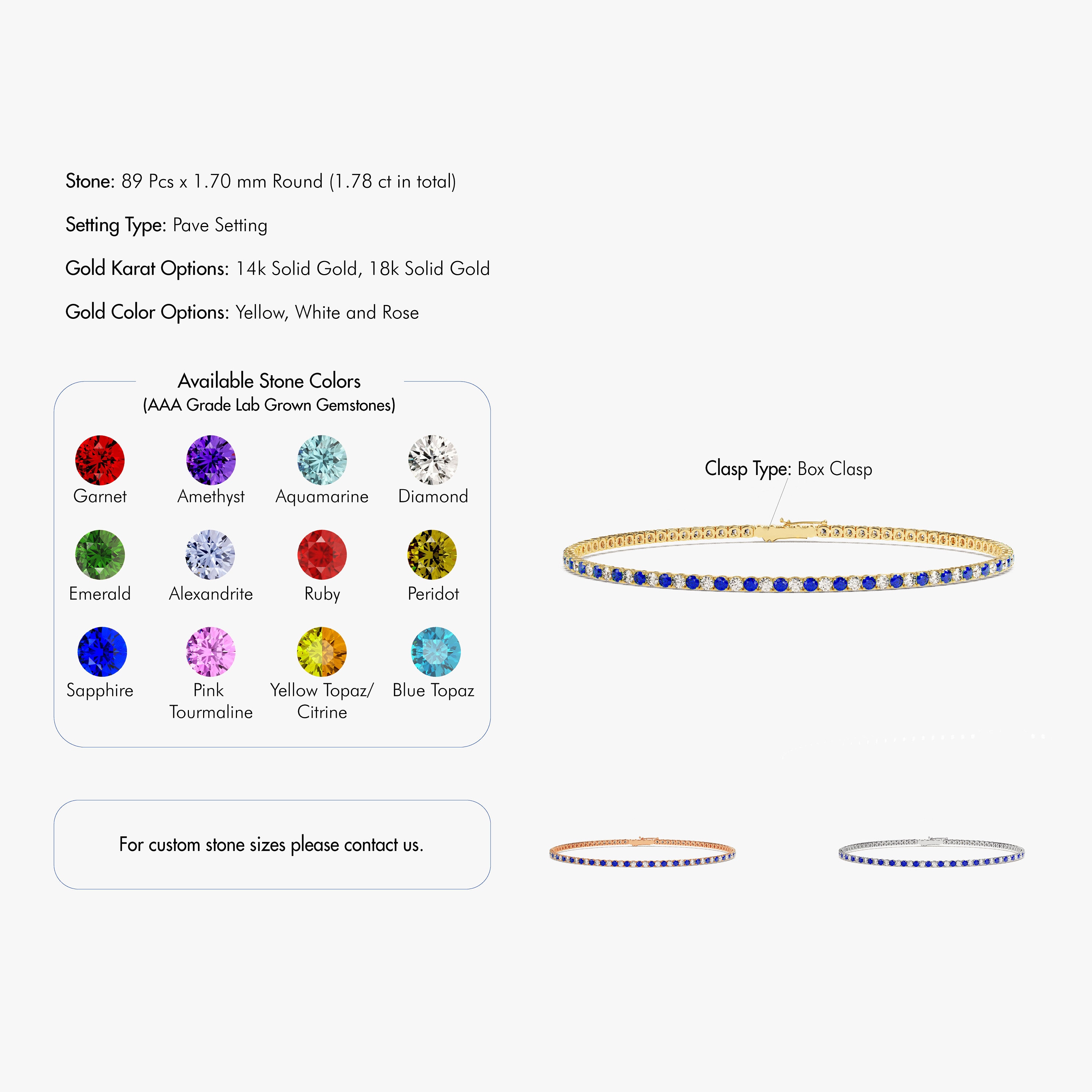 14K Gold Birthstone Tennis Bracelet, Personalized Gemstone Bracelet