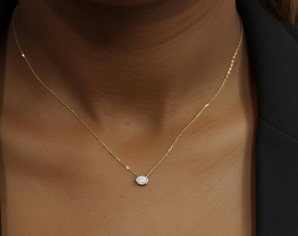 0.5ct Oval Diamond Necklace in 14K Yellow Gold
