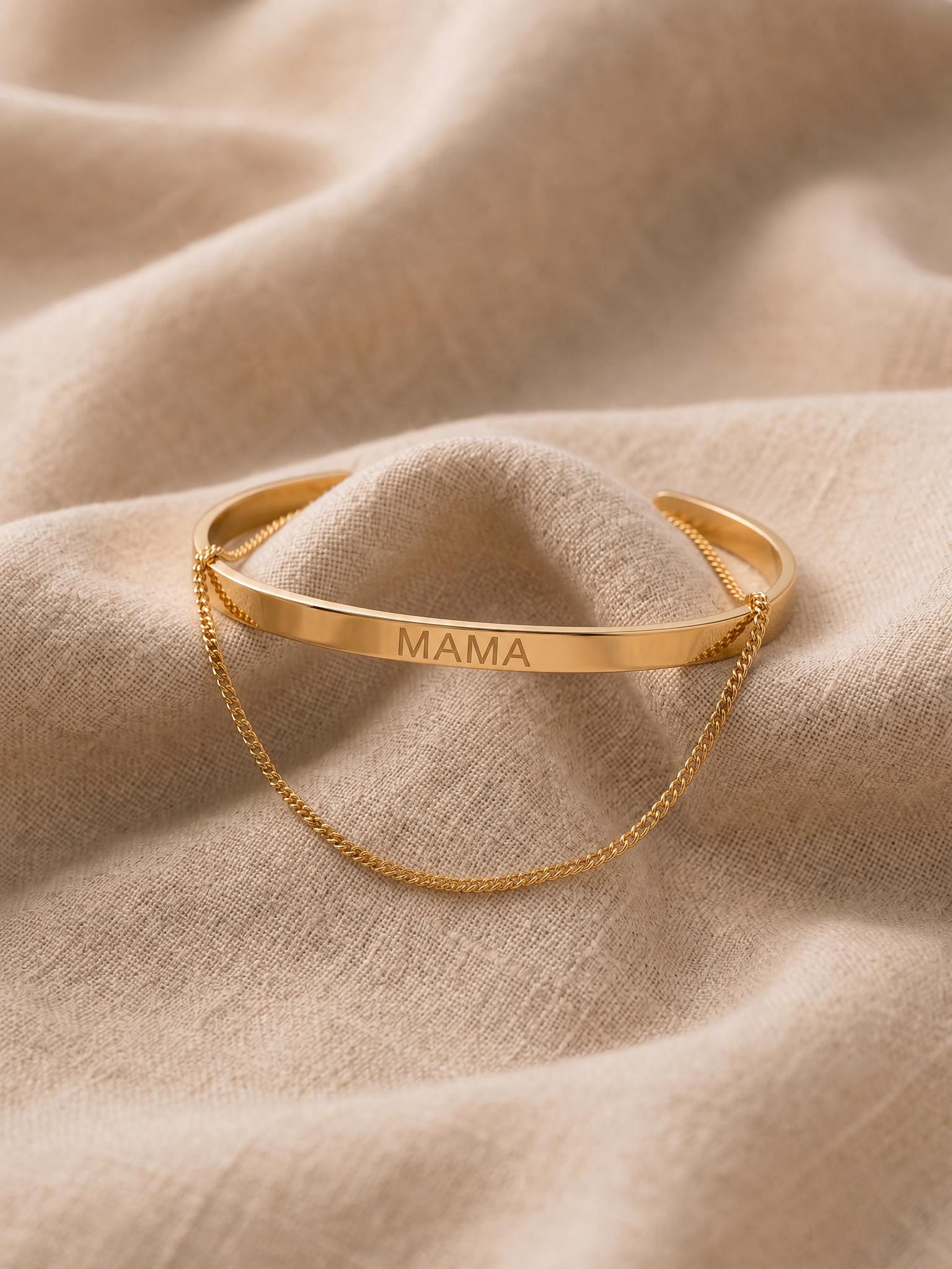 Personalized Stackable Name Cuff Bracelet with Dainty Curb Chain