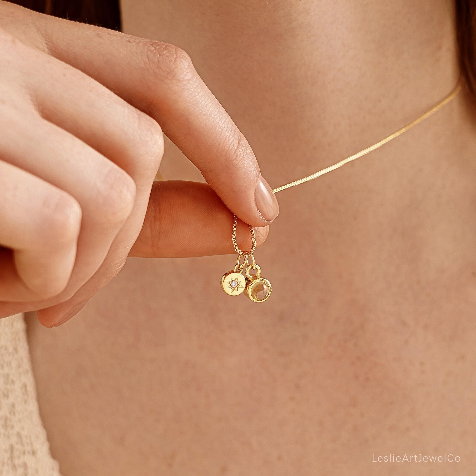 Memorial Projection Necklace with Birthstone and Picture