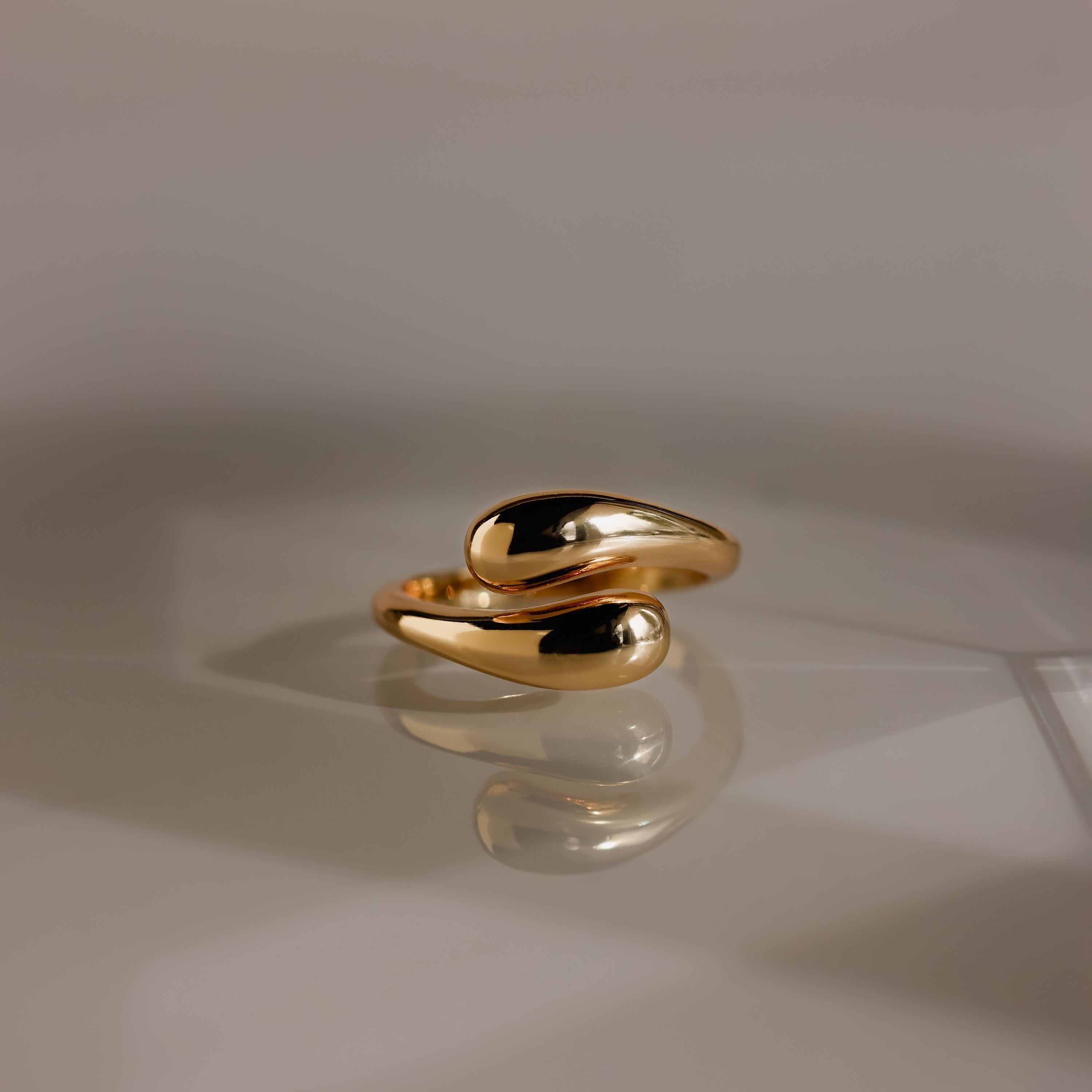 Duo Dome Ring, Chunky Gold Statement Ring With Adjustable Band