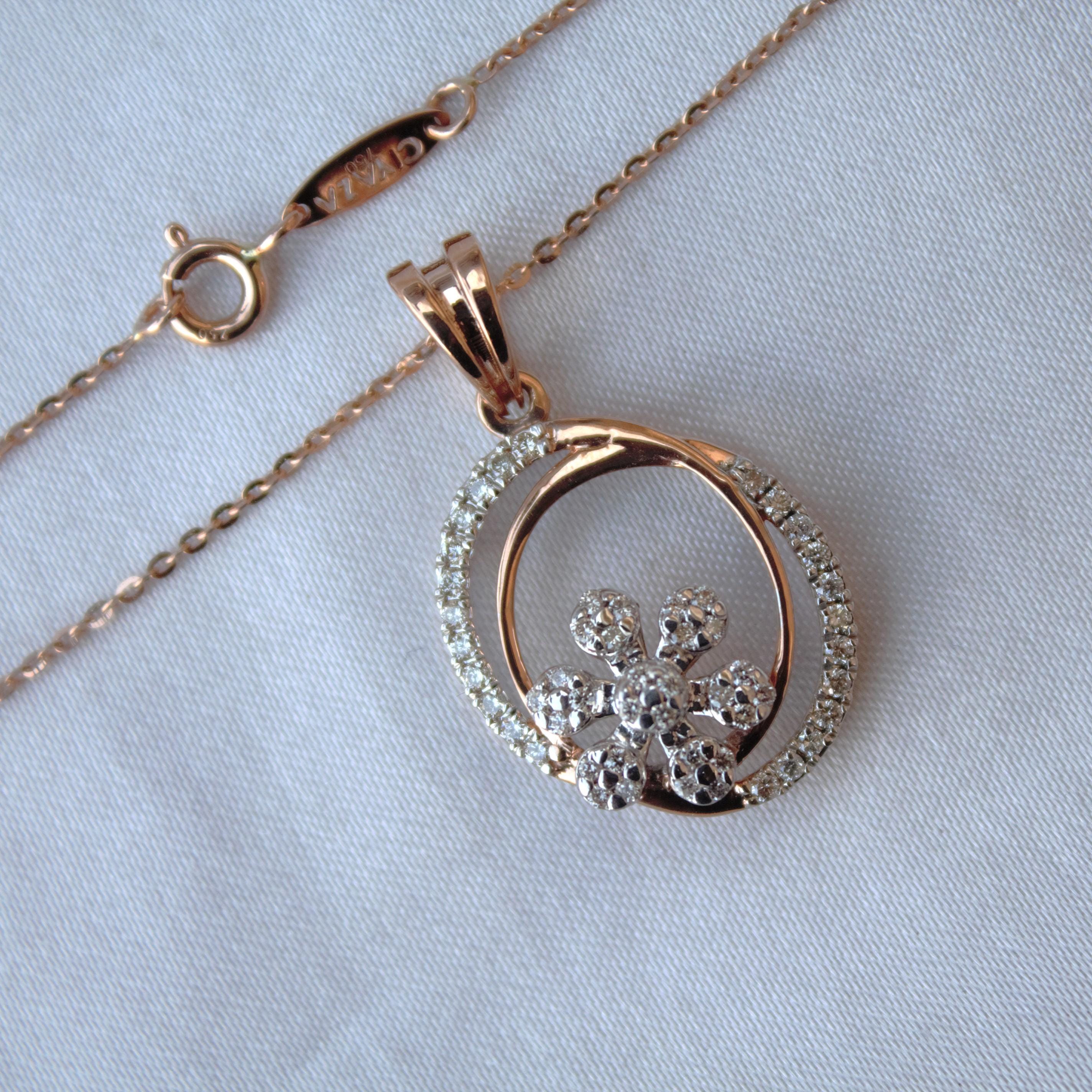 IGI Certified 18K Rose Gold Diamond Pendant Necklace and Stud Earrings Set