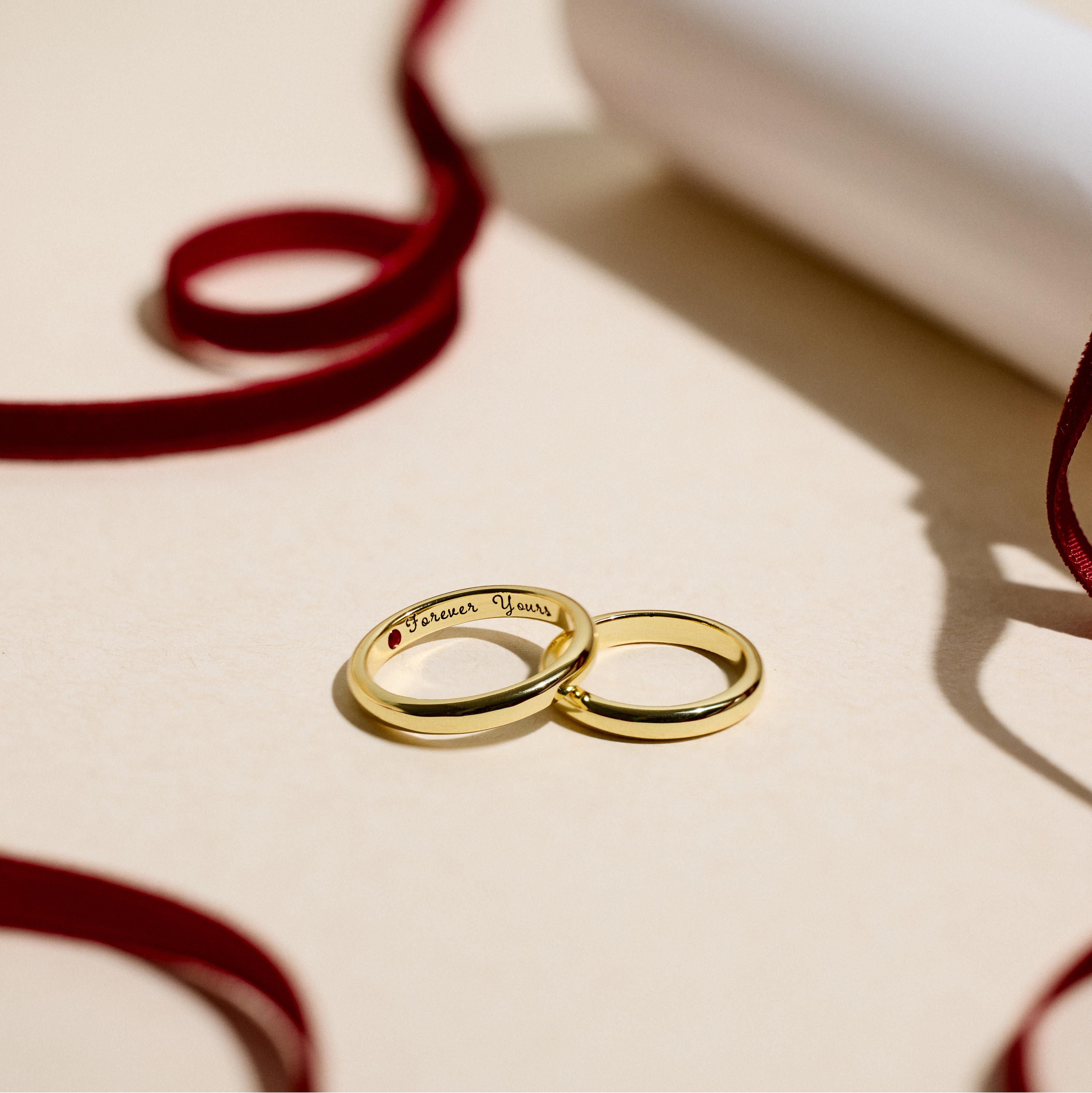 Personalized Birthstone Band Ring with Inside Engraving