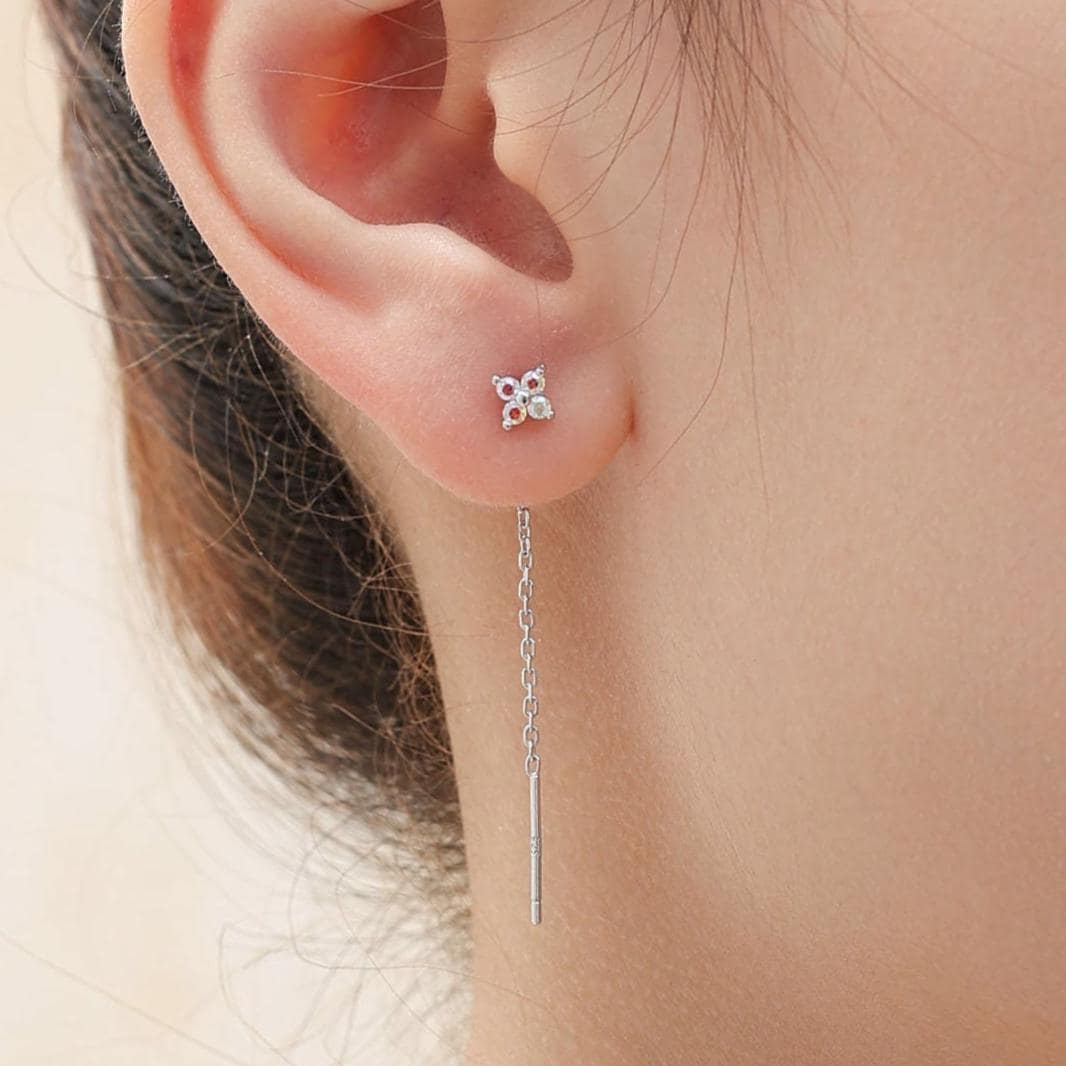 Aurora Borealis Four CZ Flower Threader Earrings in Sterling Silver