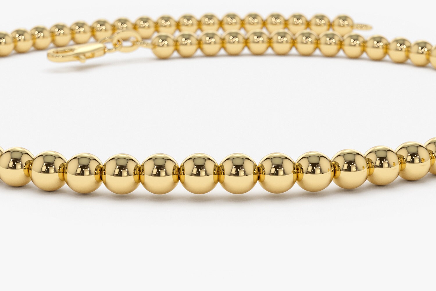 14K Solid Gold 2.5 mm Beaded Bracelet with Inner Cable Chain