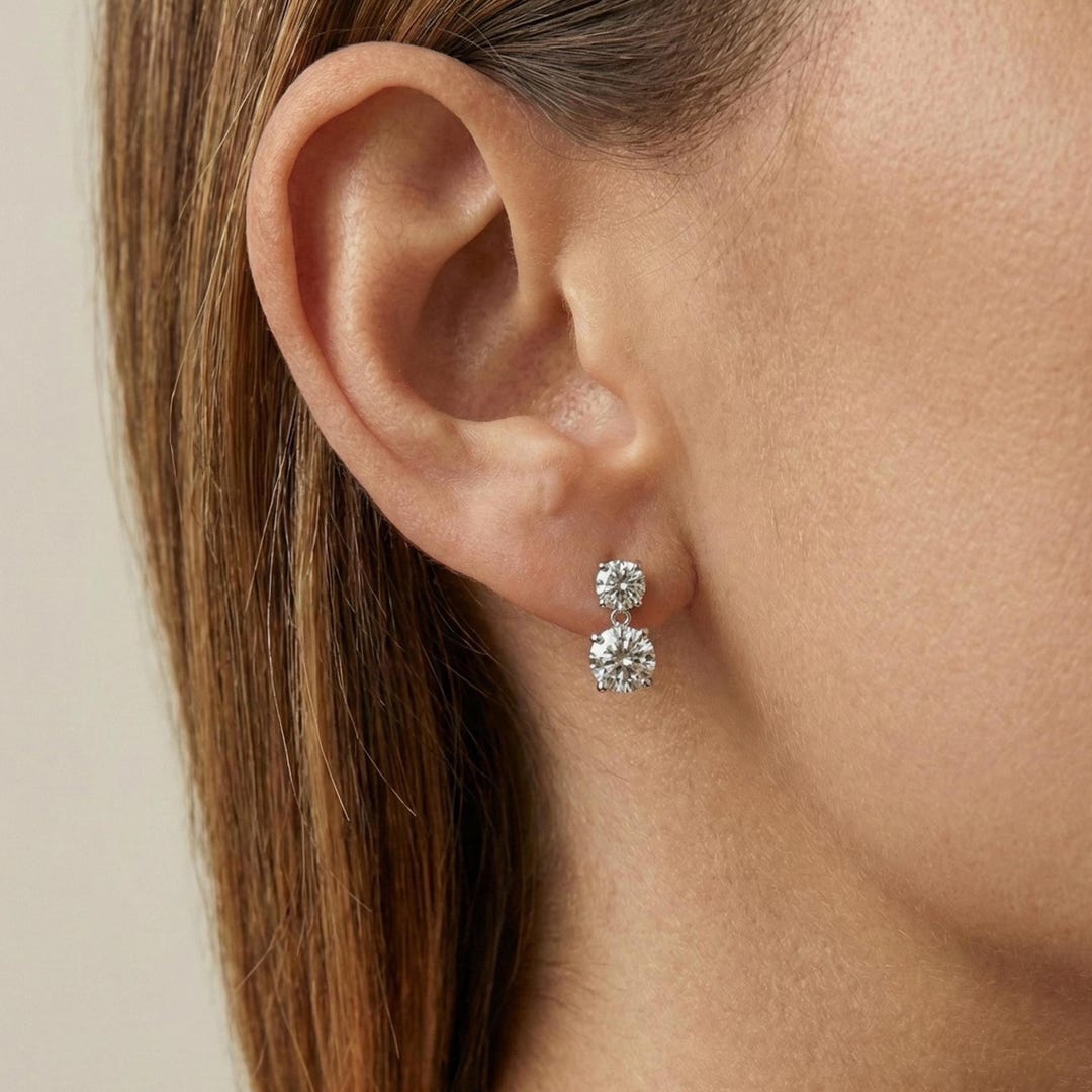 Certified Moissanite Double Drop Earrings in 925 Sterling Silver