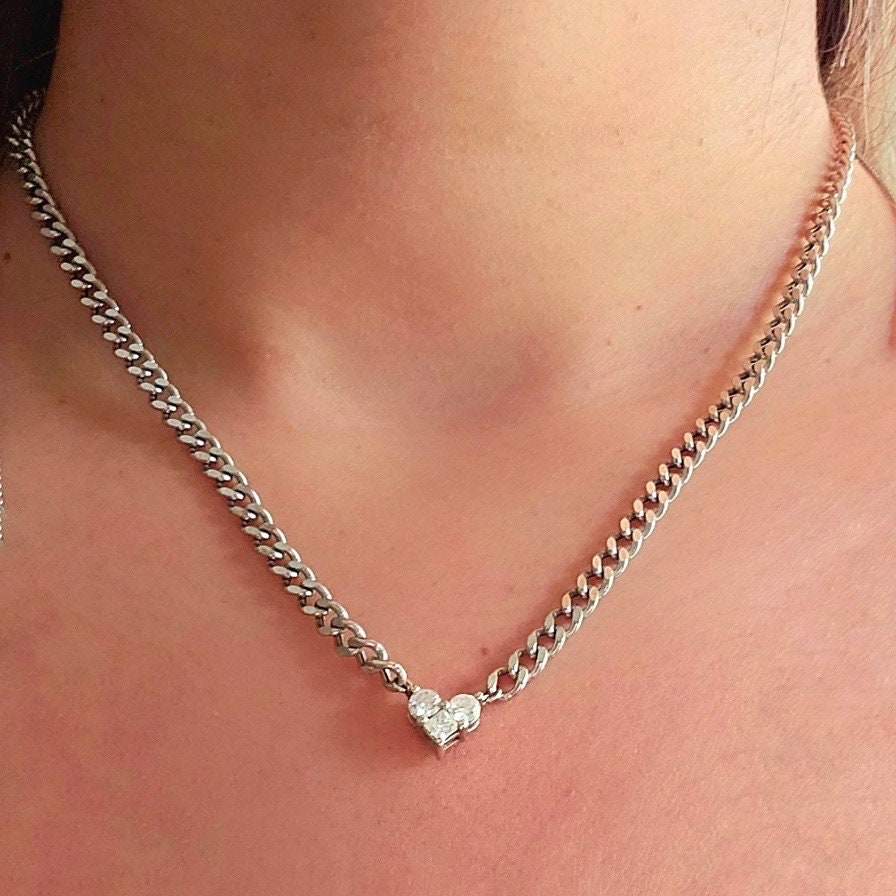 14K Gold Heart Pendant Choker with 0.5 Carat Lab Grown Diamonds